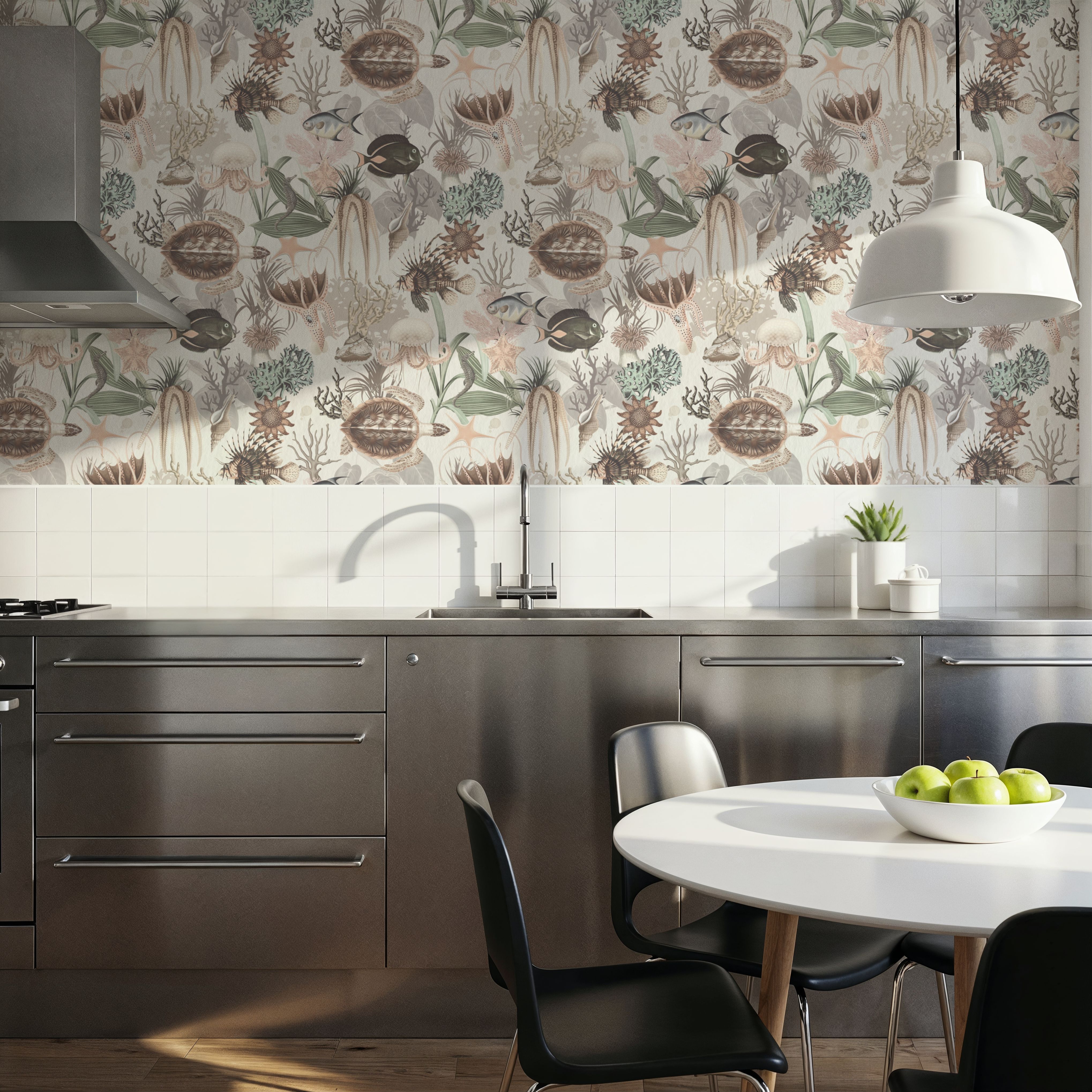 Deep Sea, Cream White, Wallpaper