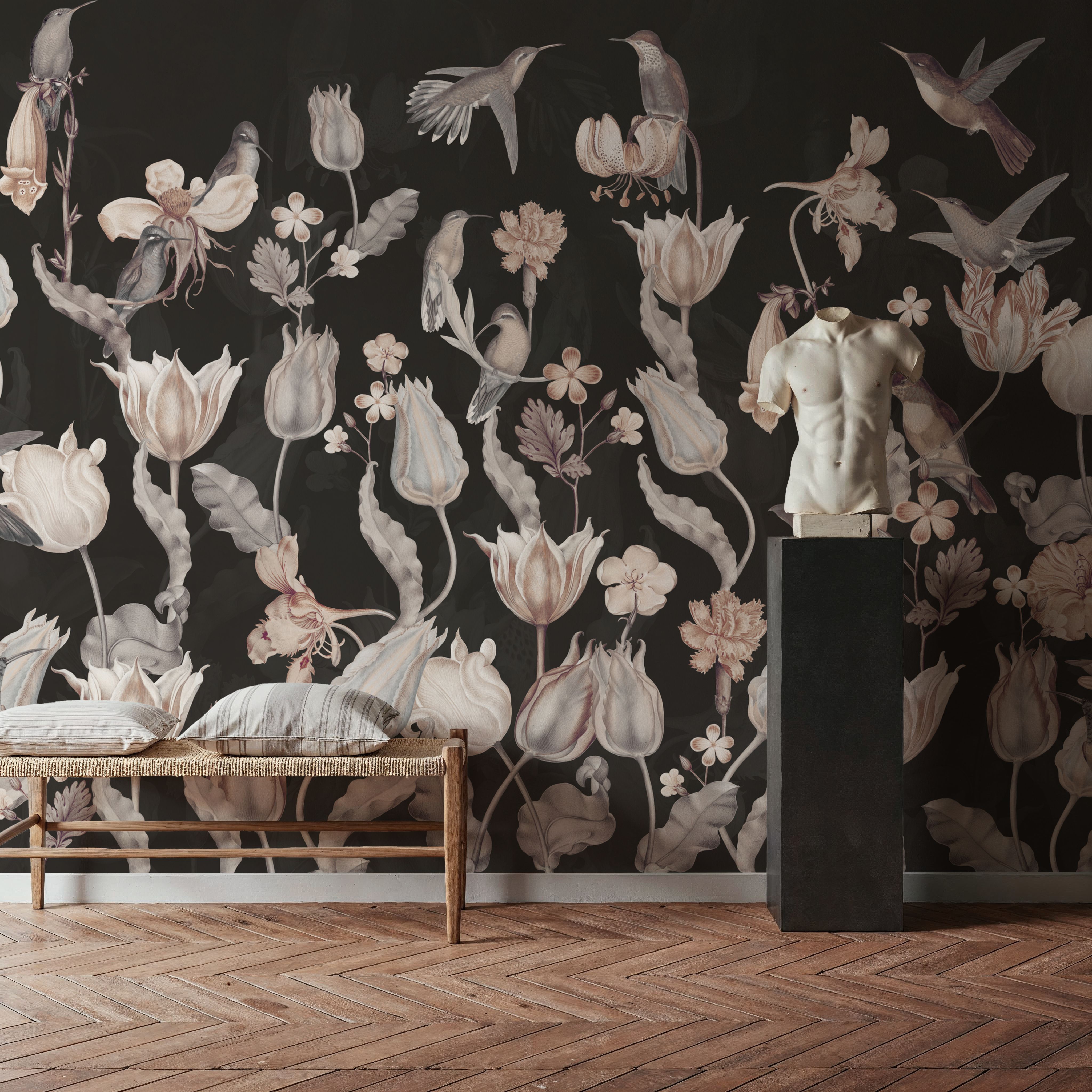 Tulips & Birds, Black