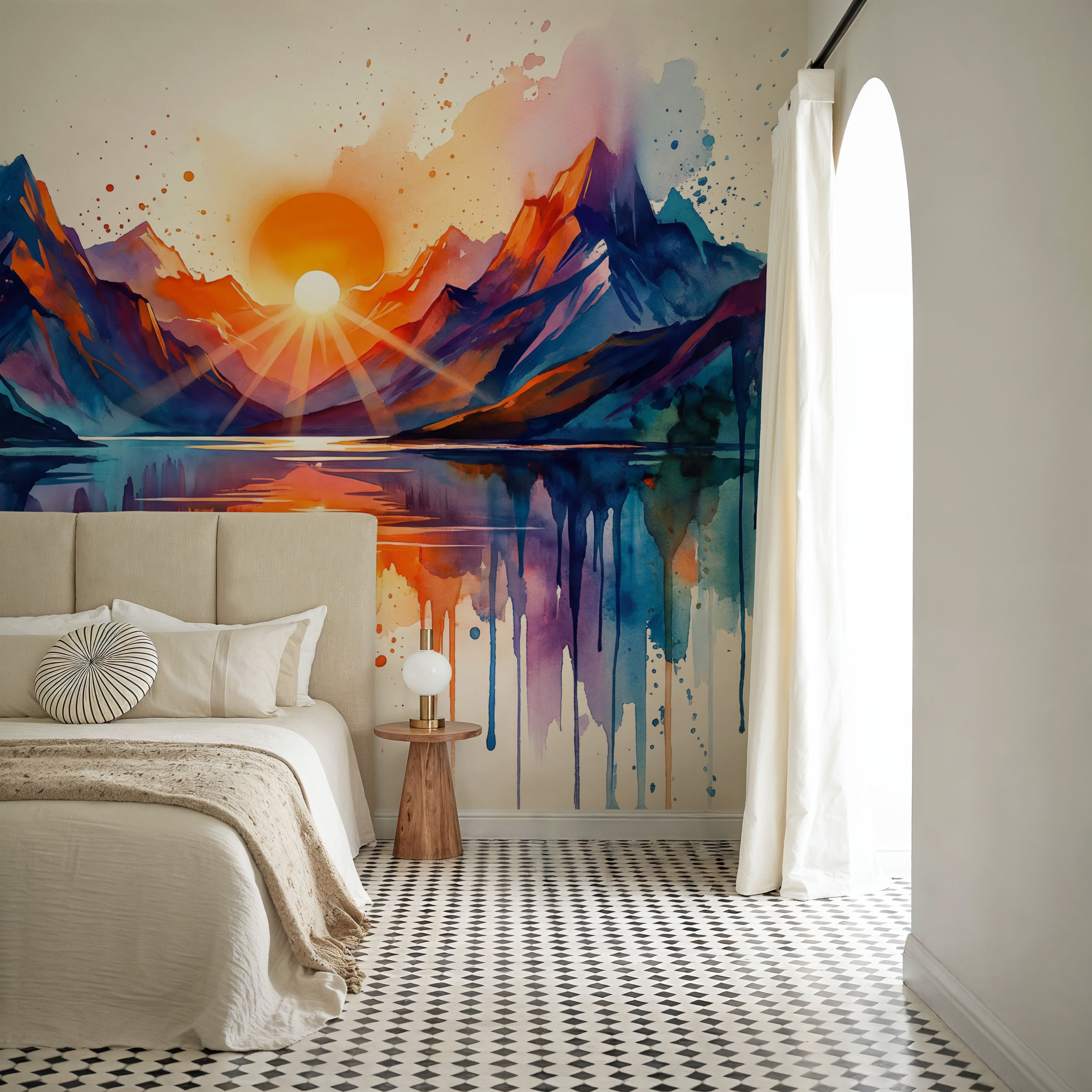 Mountain Lake - Watercolor Sunset Series