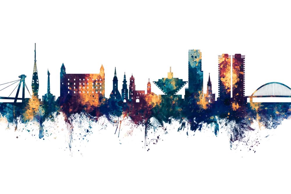 Bratislava Slovakia Skyline Blue & Bronze