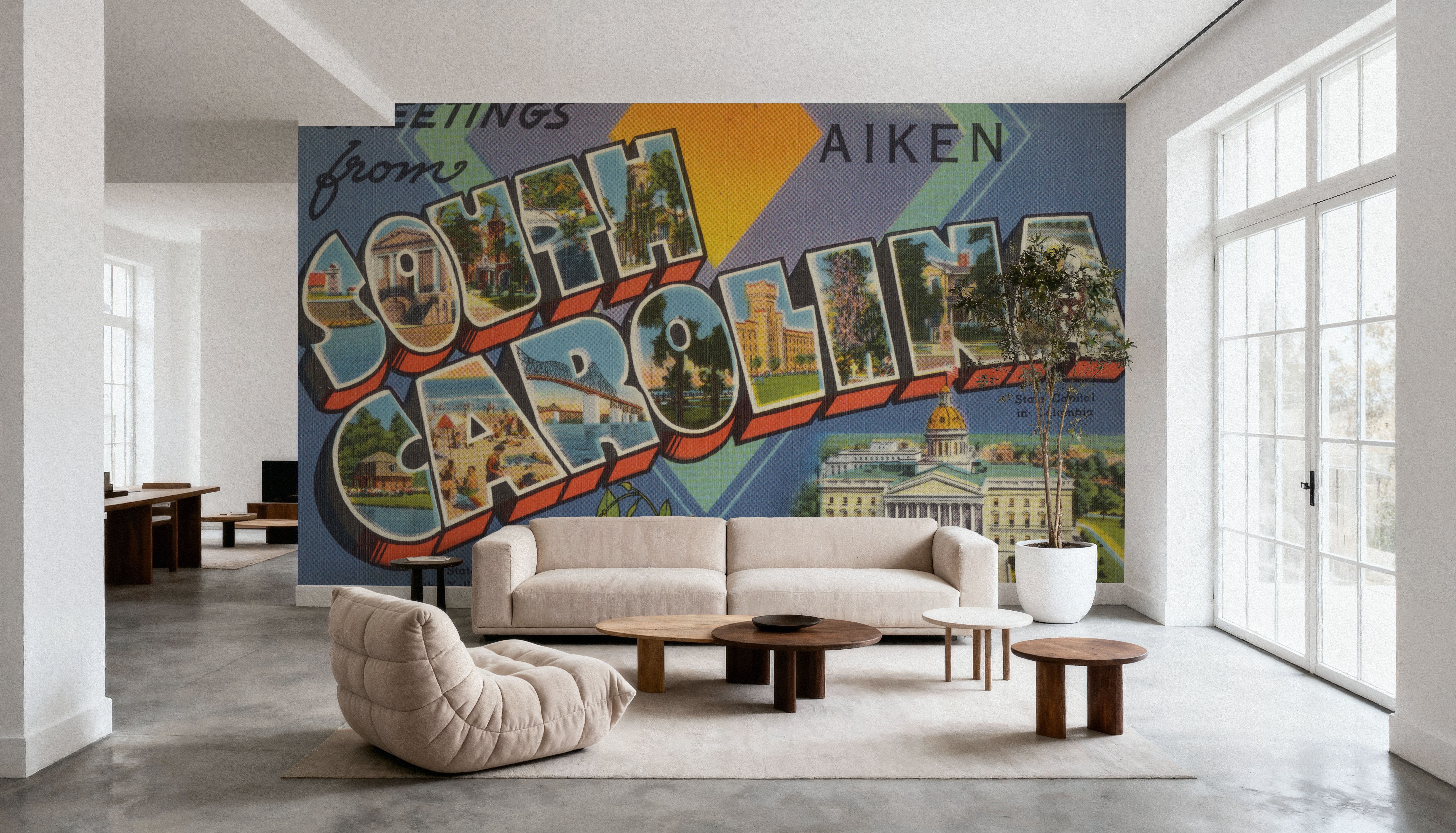 Greetings from Aiken South Carolina - Screenprint Postcard, Wallpaper