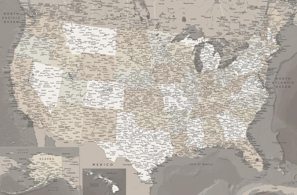 US Map Detailed - Davey
