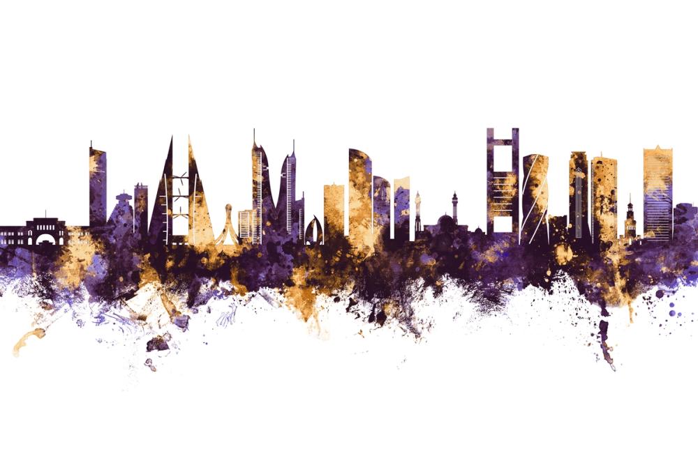 Manama Skyline Purple & Gold