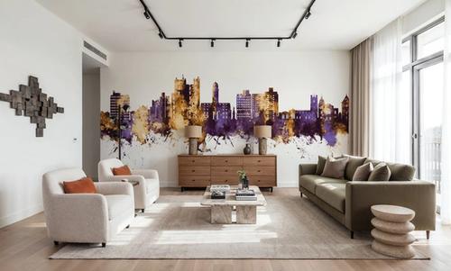 Luton England Skyline Purple & Gold