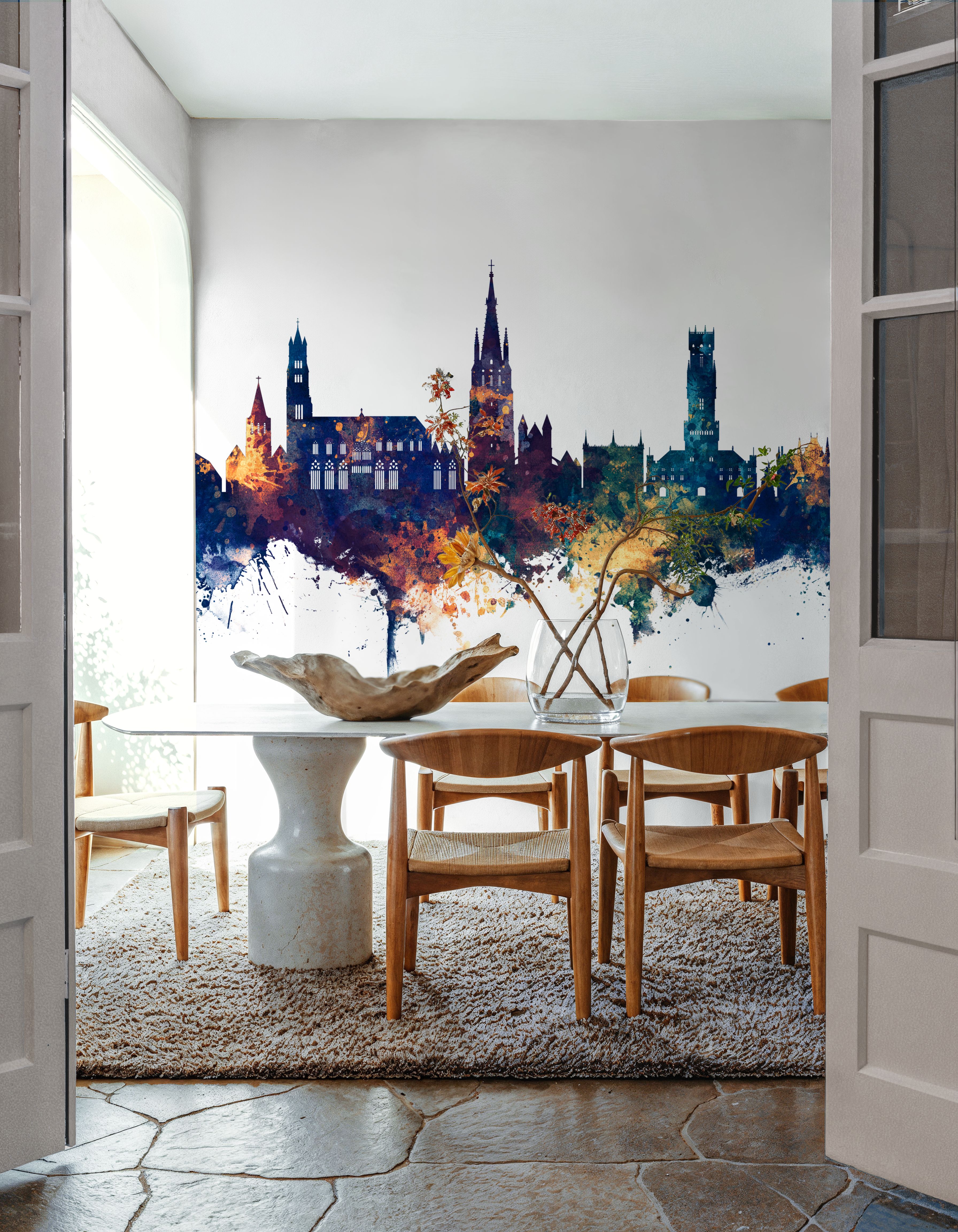 Bruges Belgium Skyline Blue & Bronze