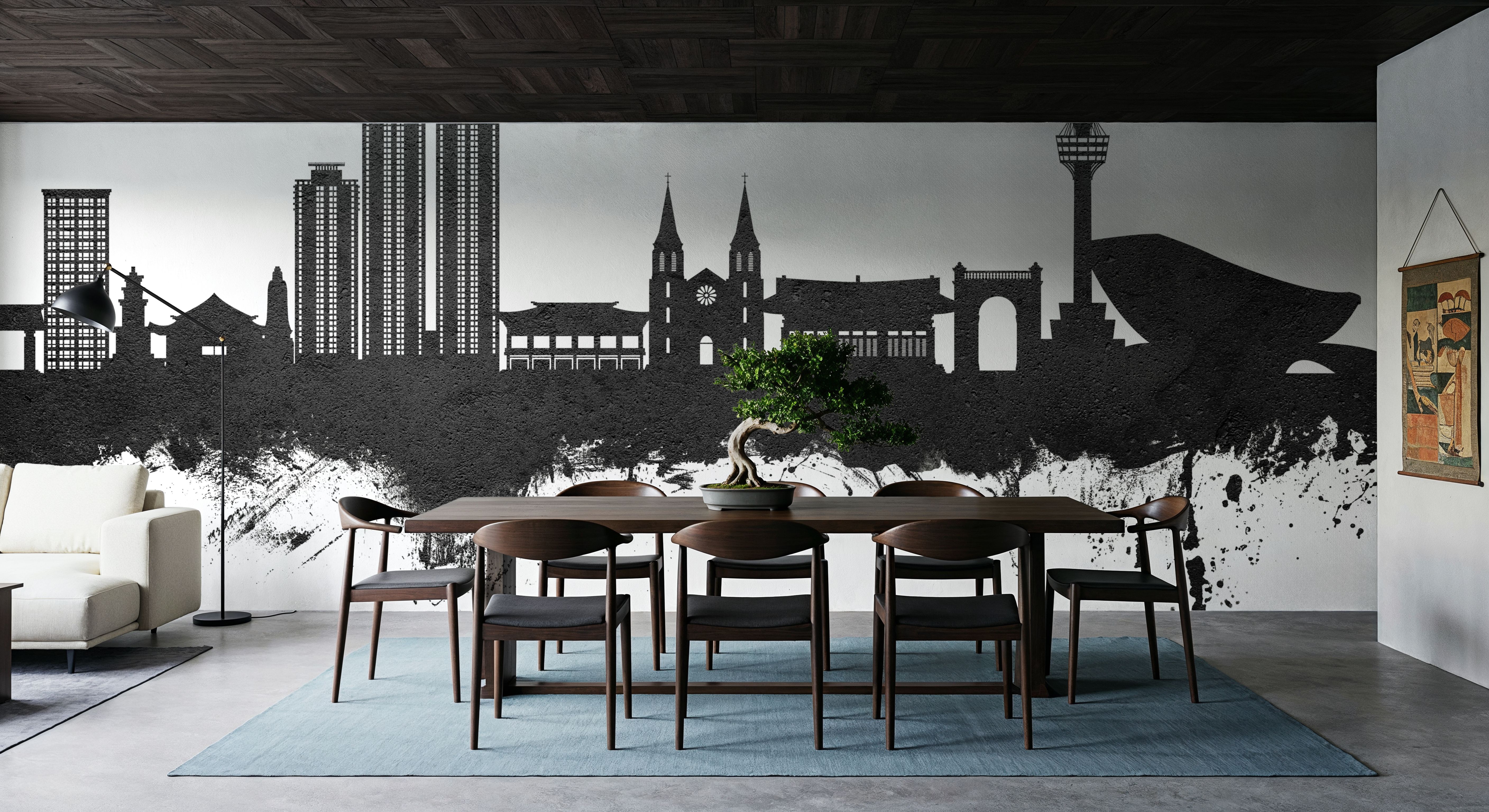 Daegu South Korea Skyline Black & White, Papier peint