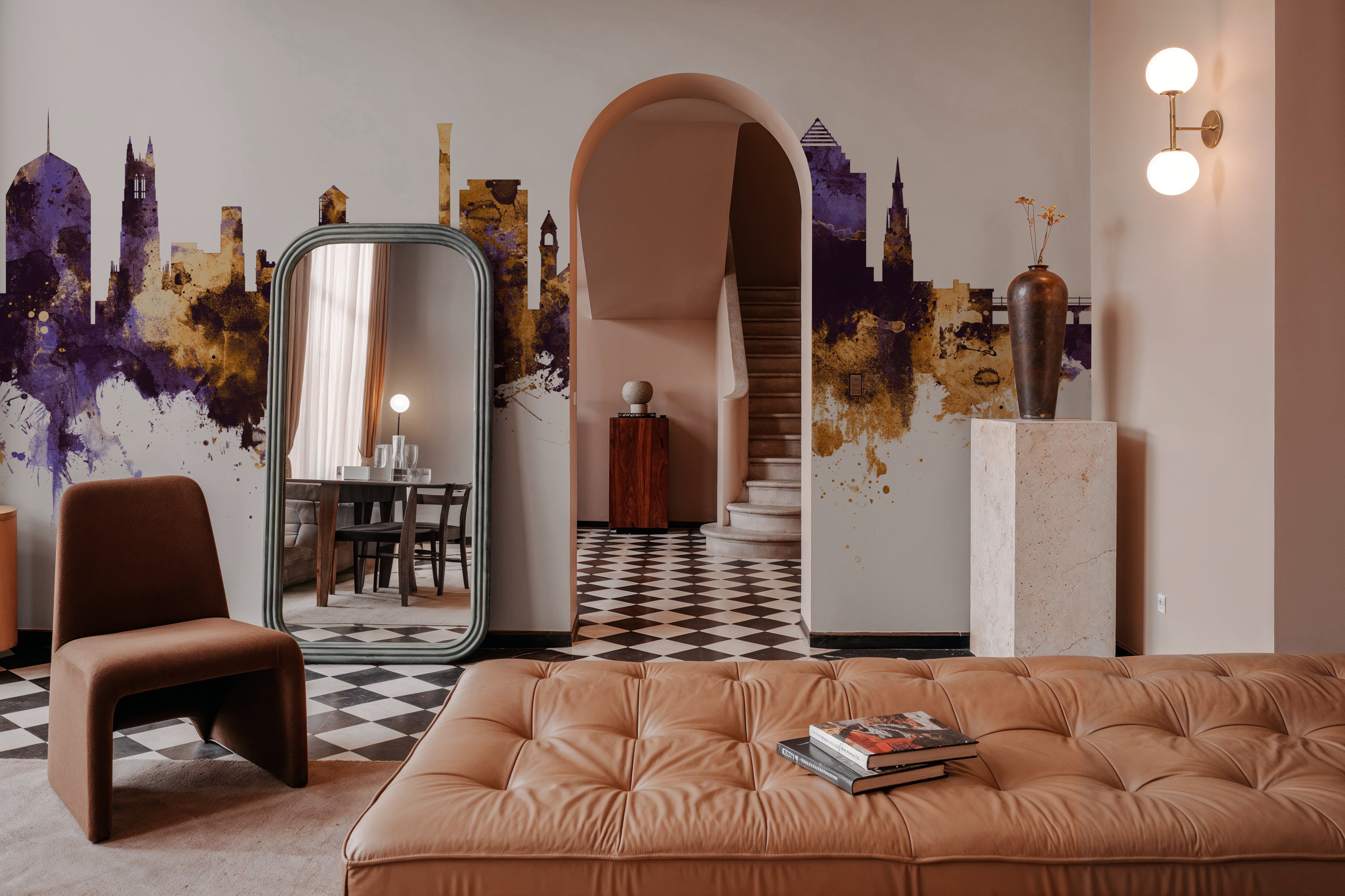 Durham North Carolina Skyline Purple & Gold, Wallpaper