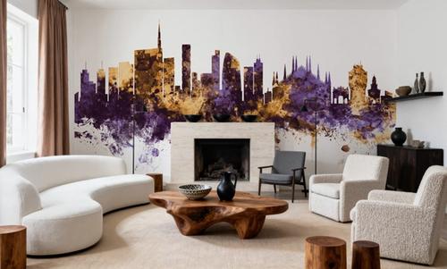Milan Italy Skyline Purple & Gold