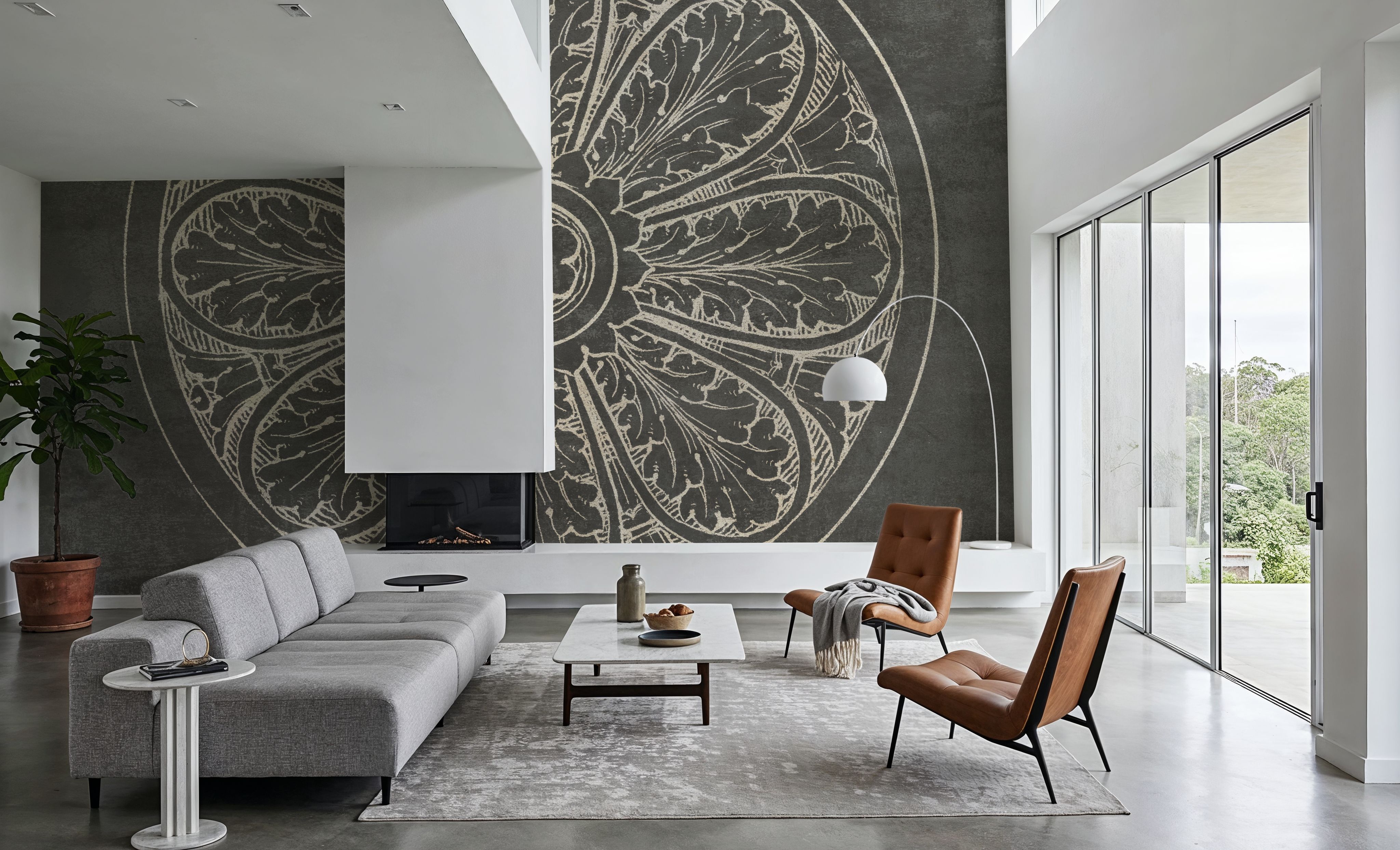 Wall Mural - Rosette VIII Gray - Circles Folk mural wallpaper - Bedroom - Wallism US - Premium, Textured or Peel & Stick