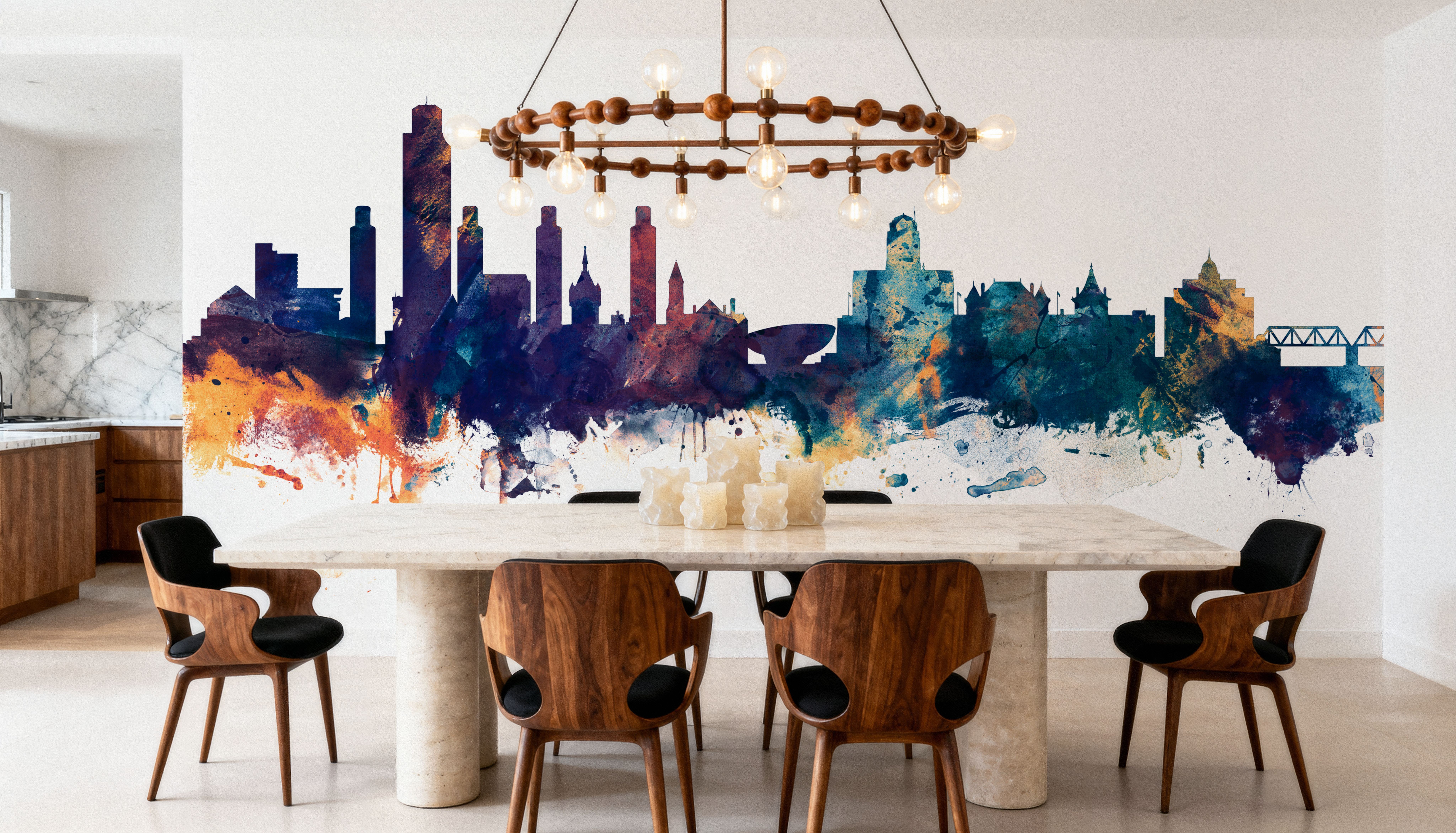 Albany New York Skyline Blue & Bronze, Wallpaper