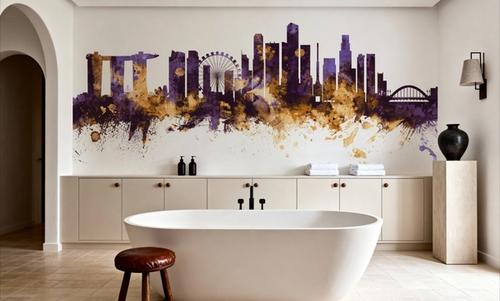 Singapore Skyline Purple & Gold