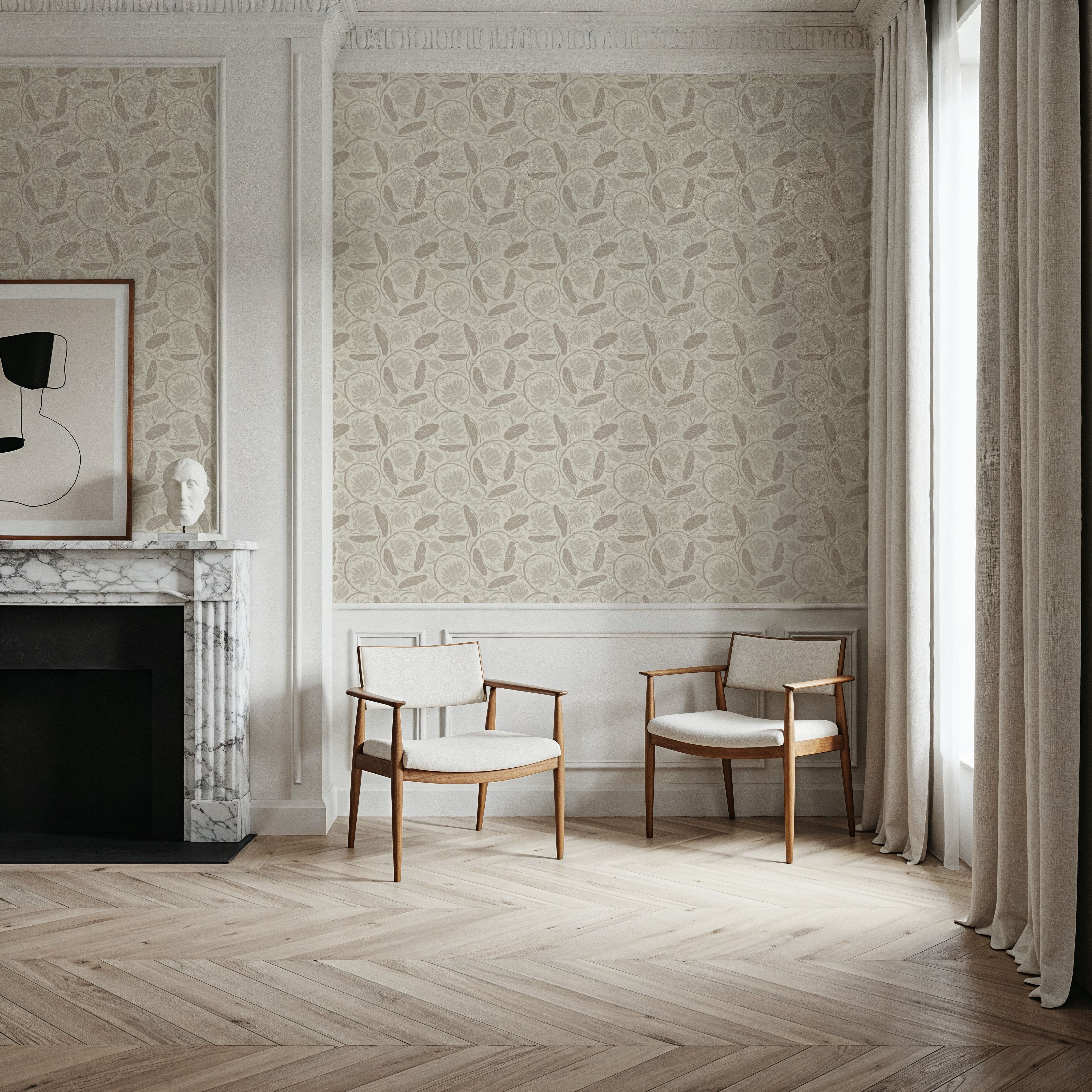 Block Print Lotus, Beige