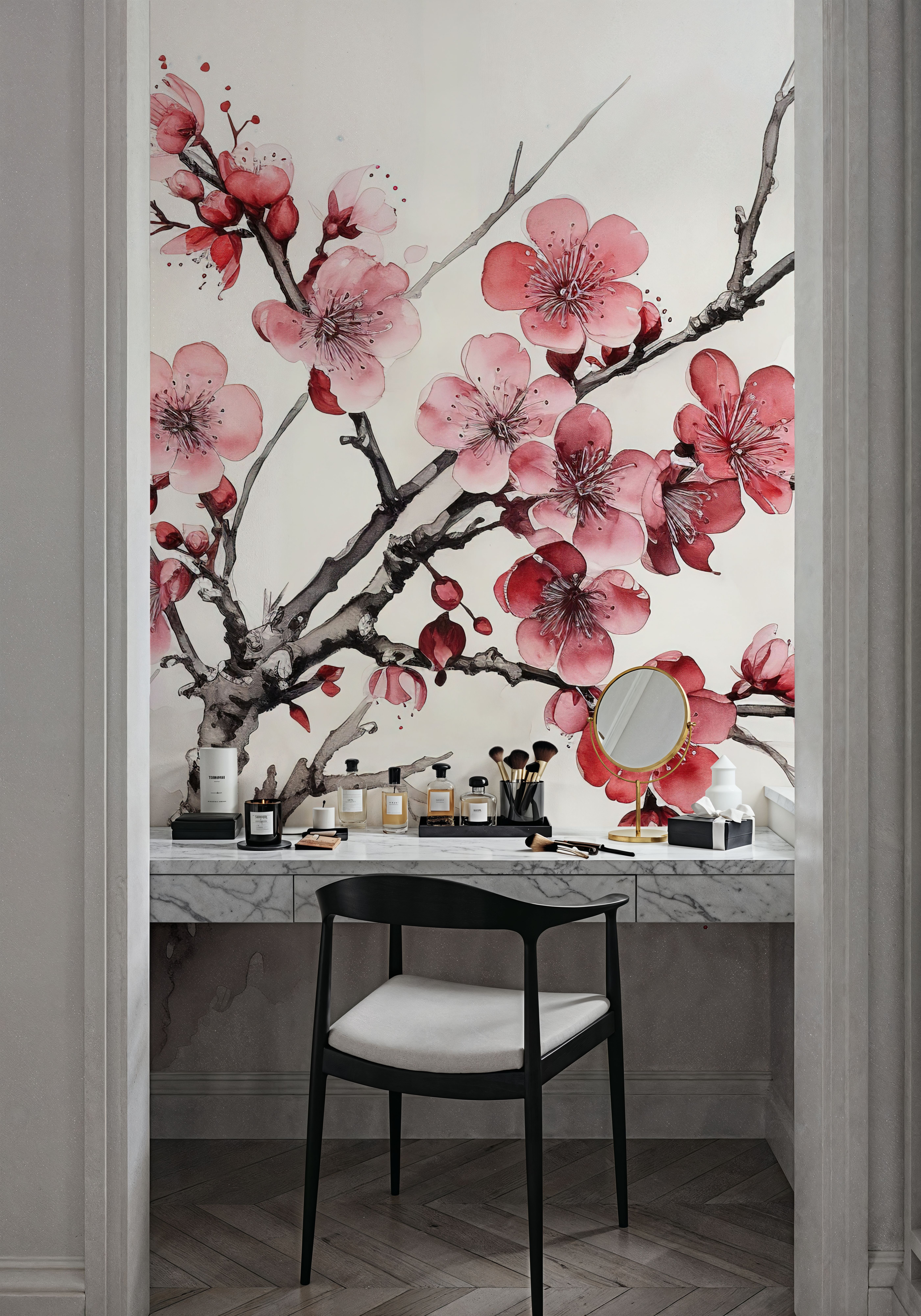 Ink Cherry Blossoms Branches