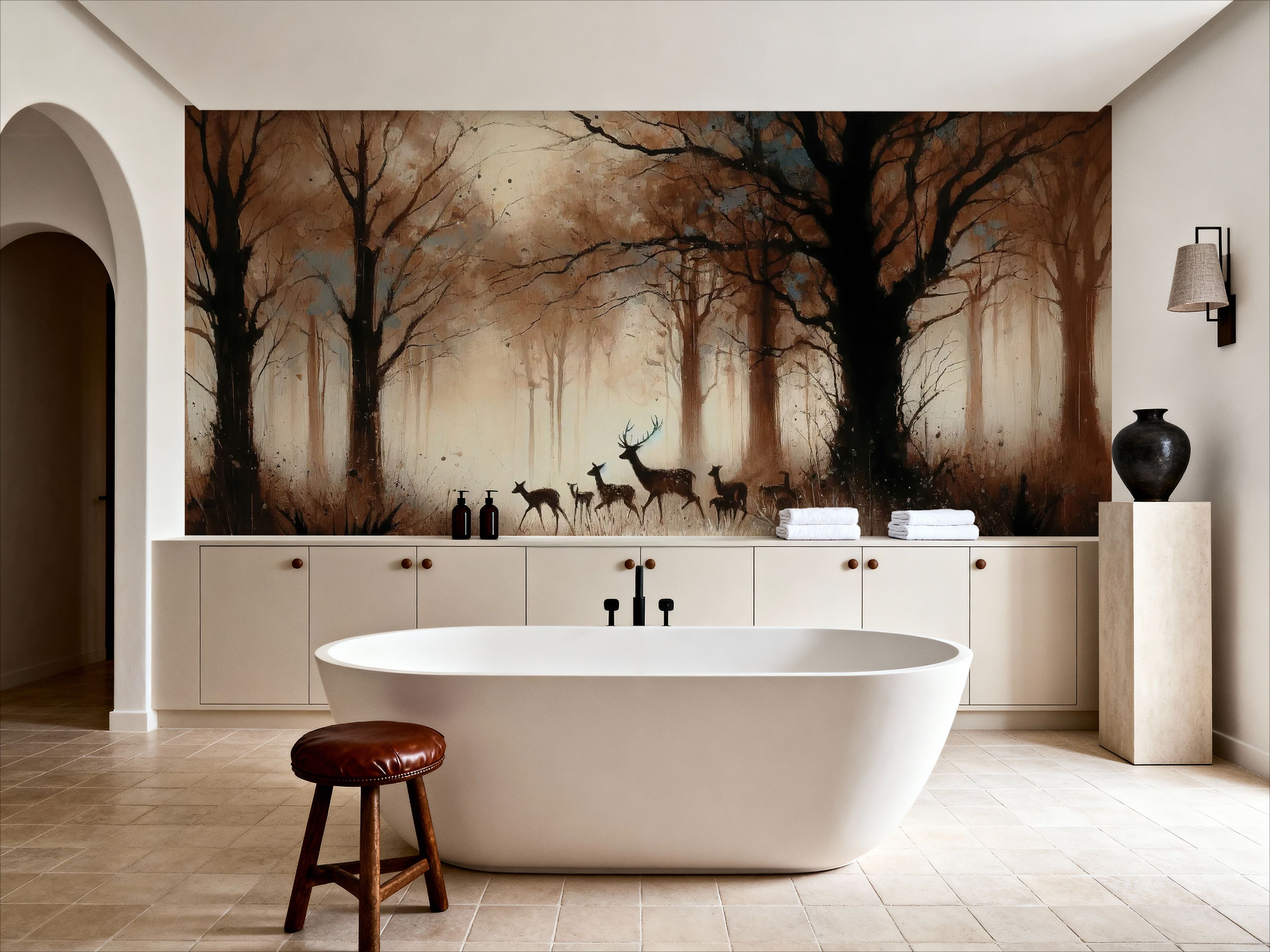 Deer Family in Misty Sepia