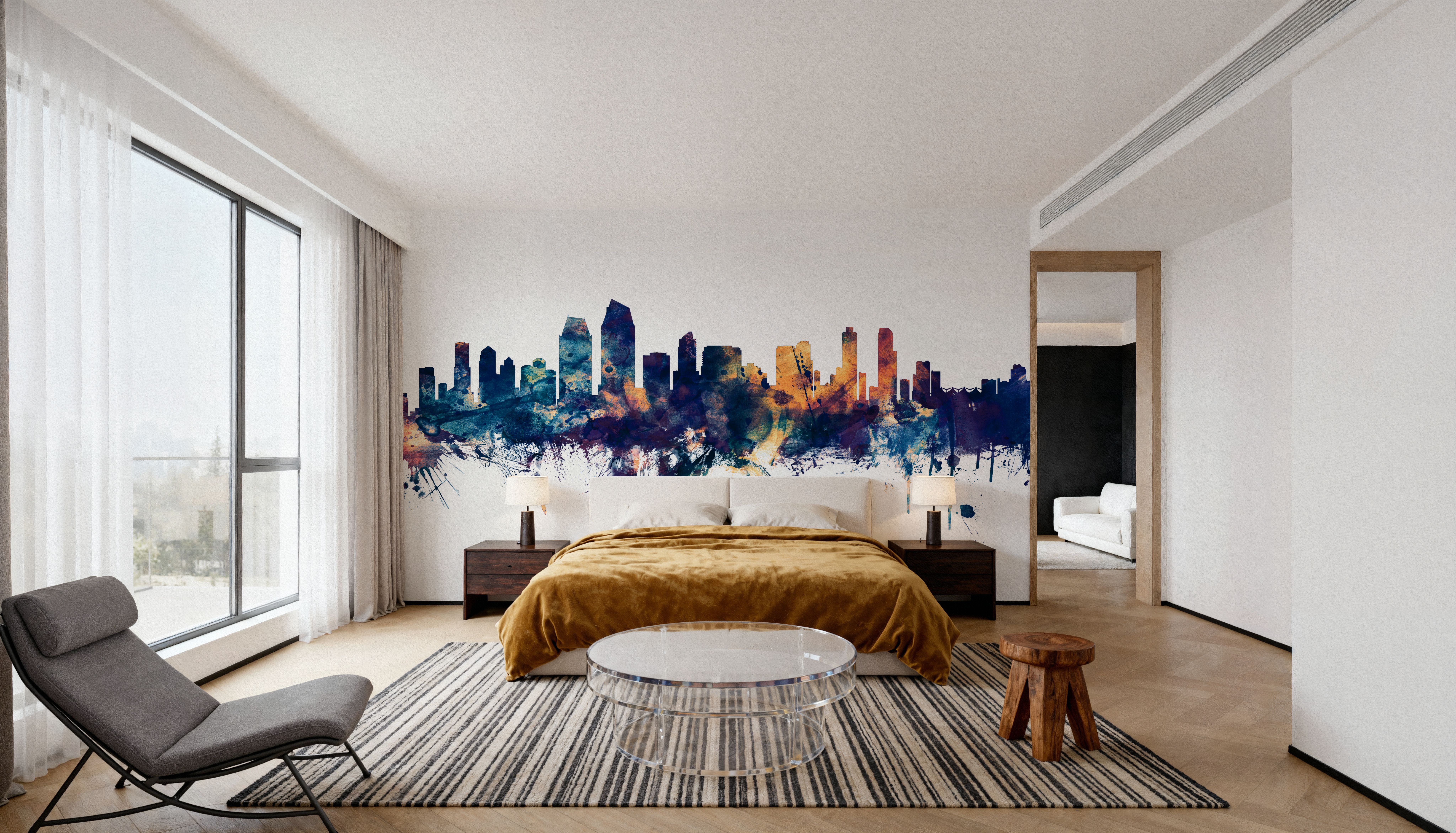 San Diego California Skyline Blue & Bronze, Wallpaper