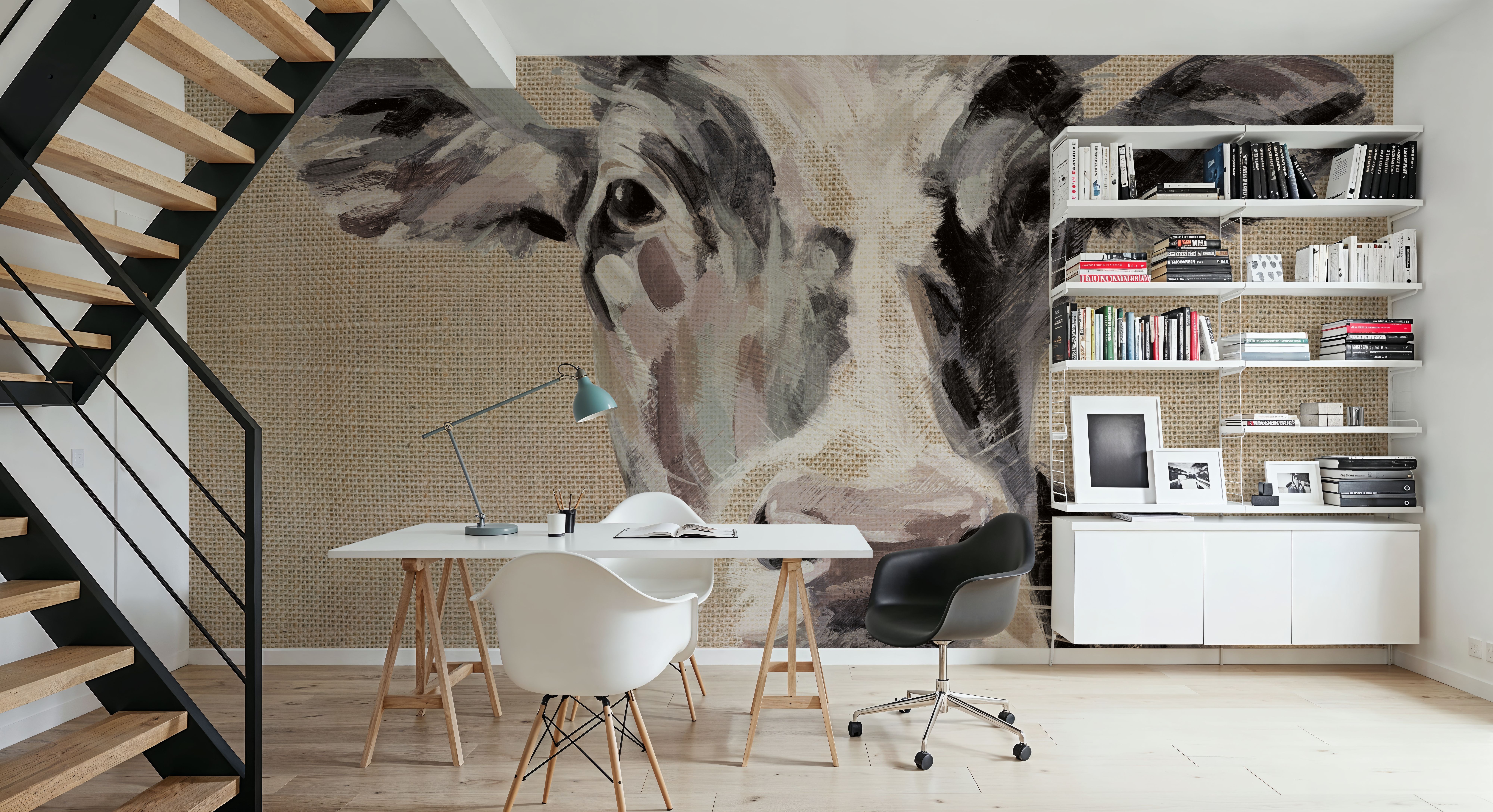 Expressionistic Cow II Neutral Burlap, Tapeten