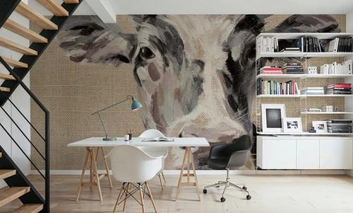 Expressionistic Cow II Neutral Burlap