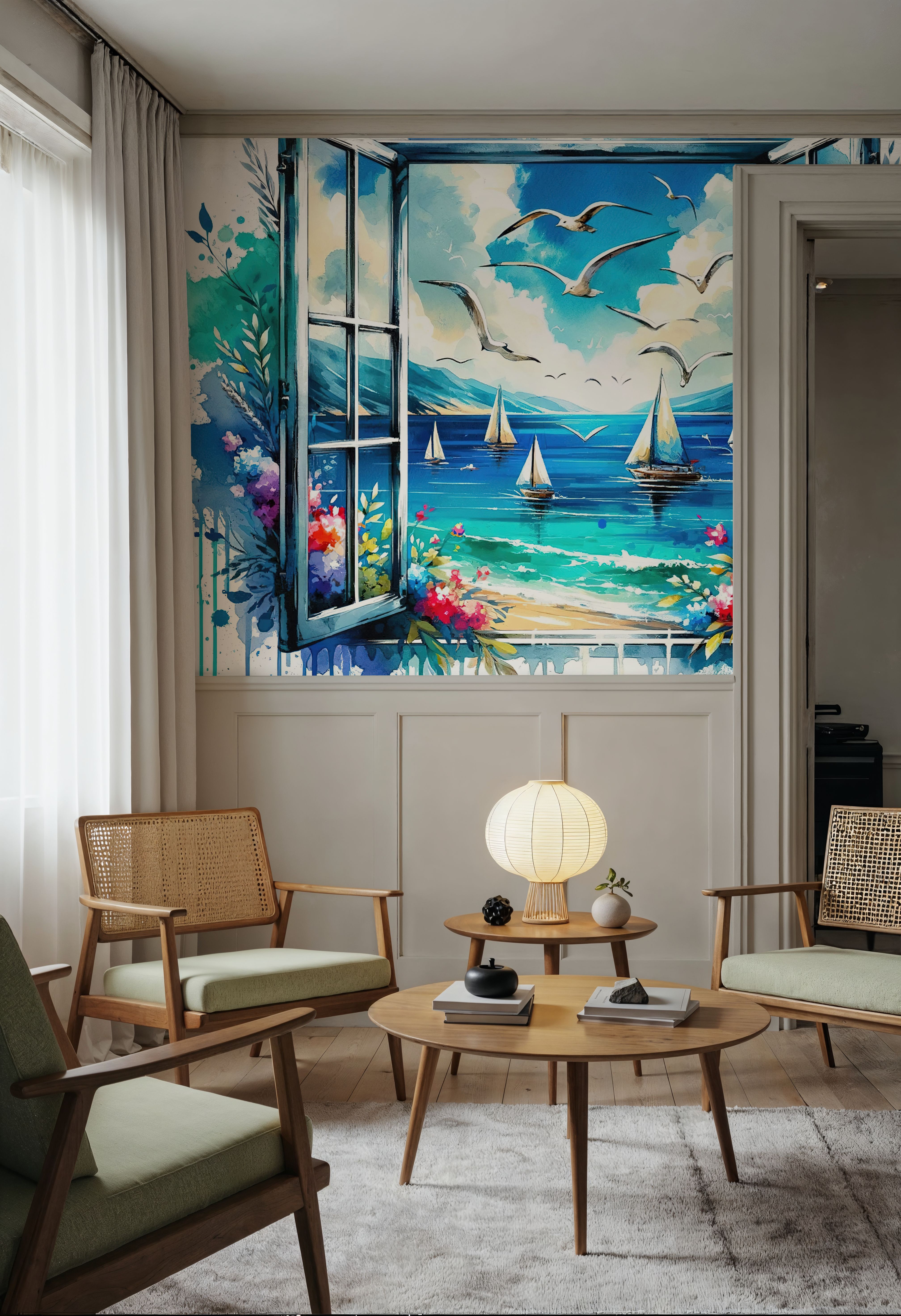 Seaside View from Open Window