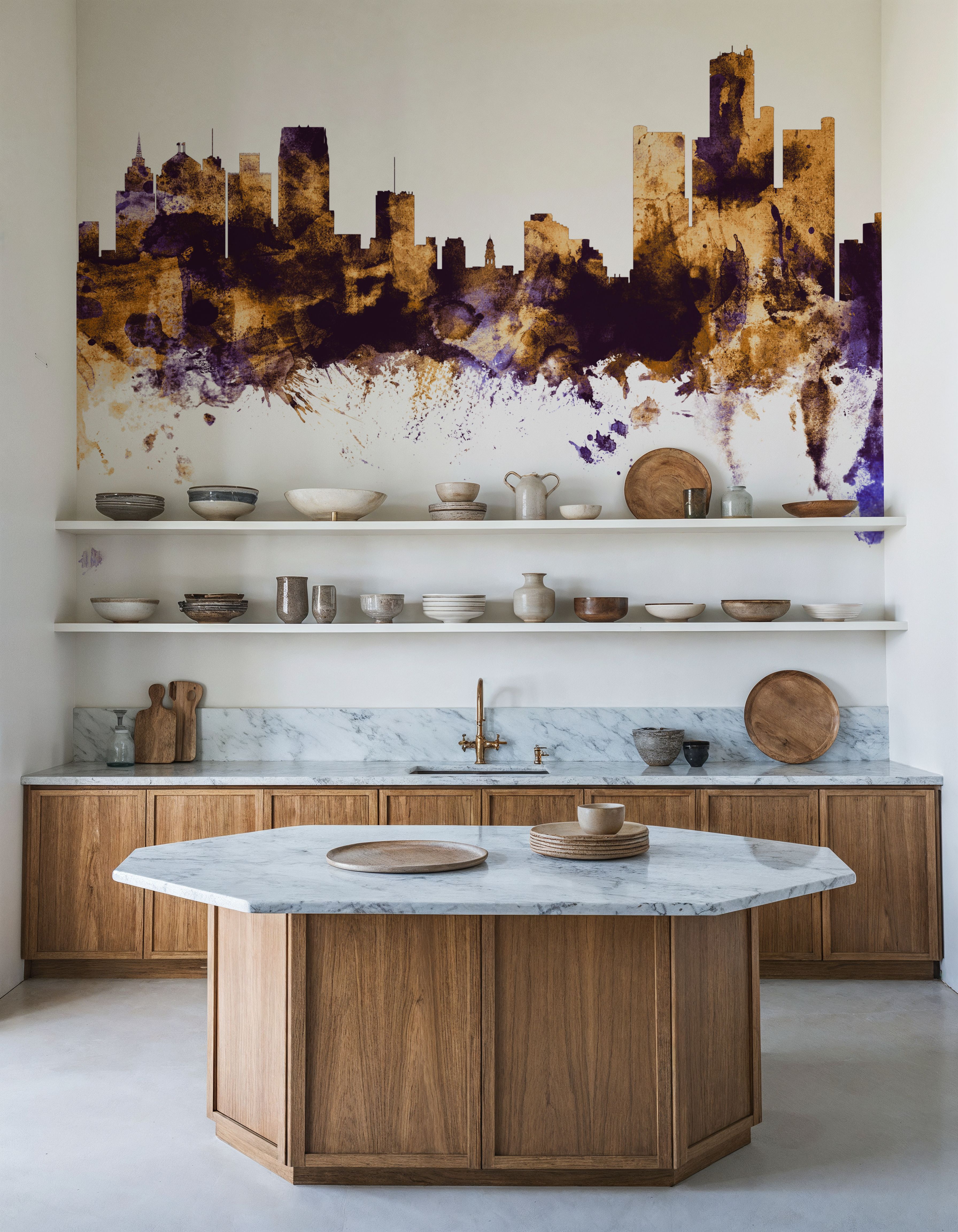 Detroit Michigan Skyline Purple & Gold