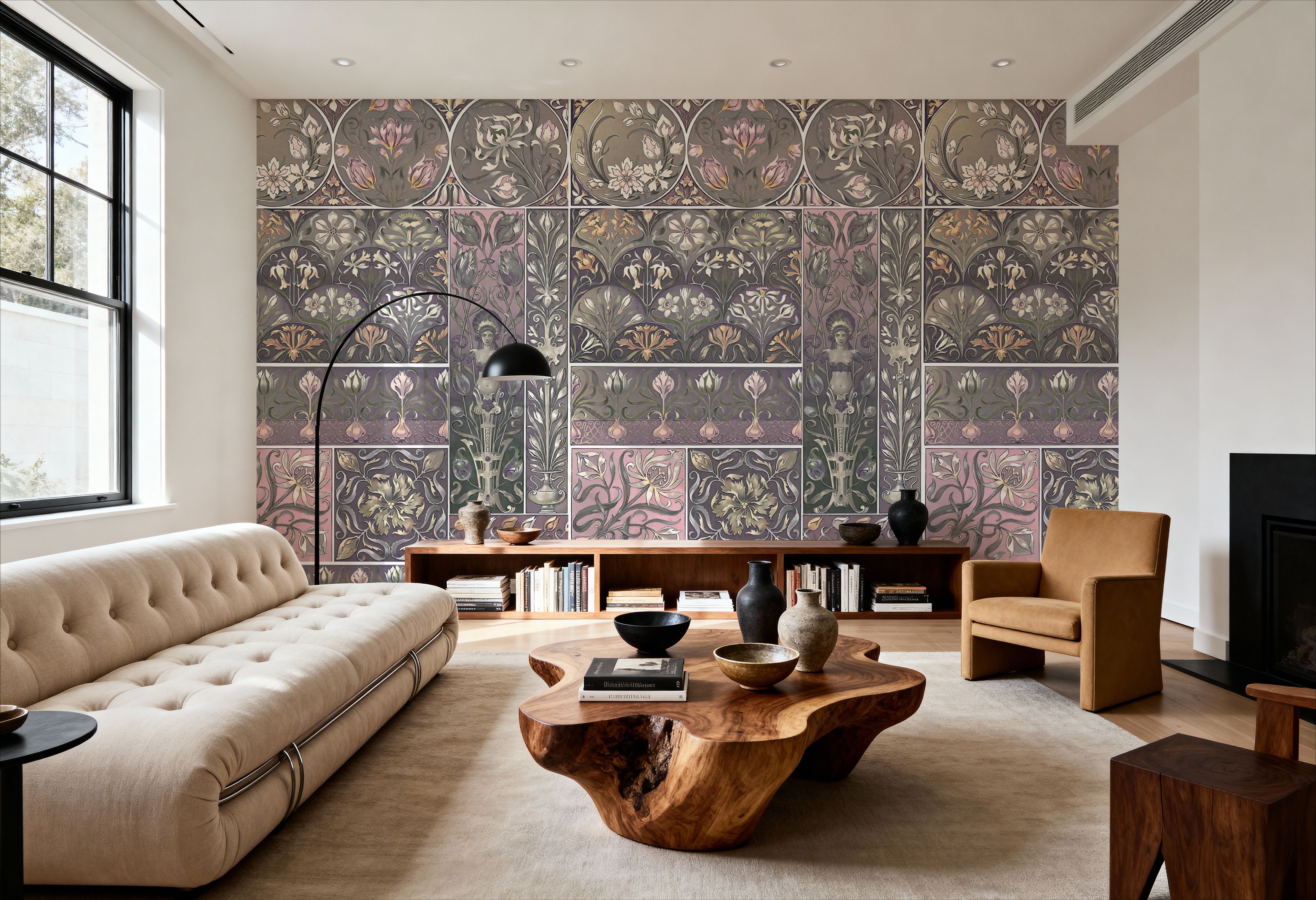 Art Deco Floral Wall Pink