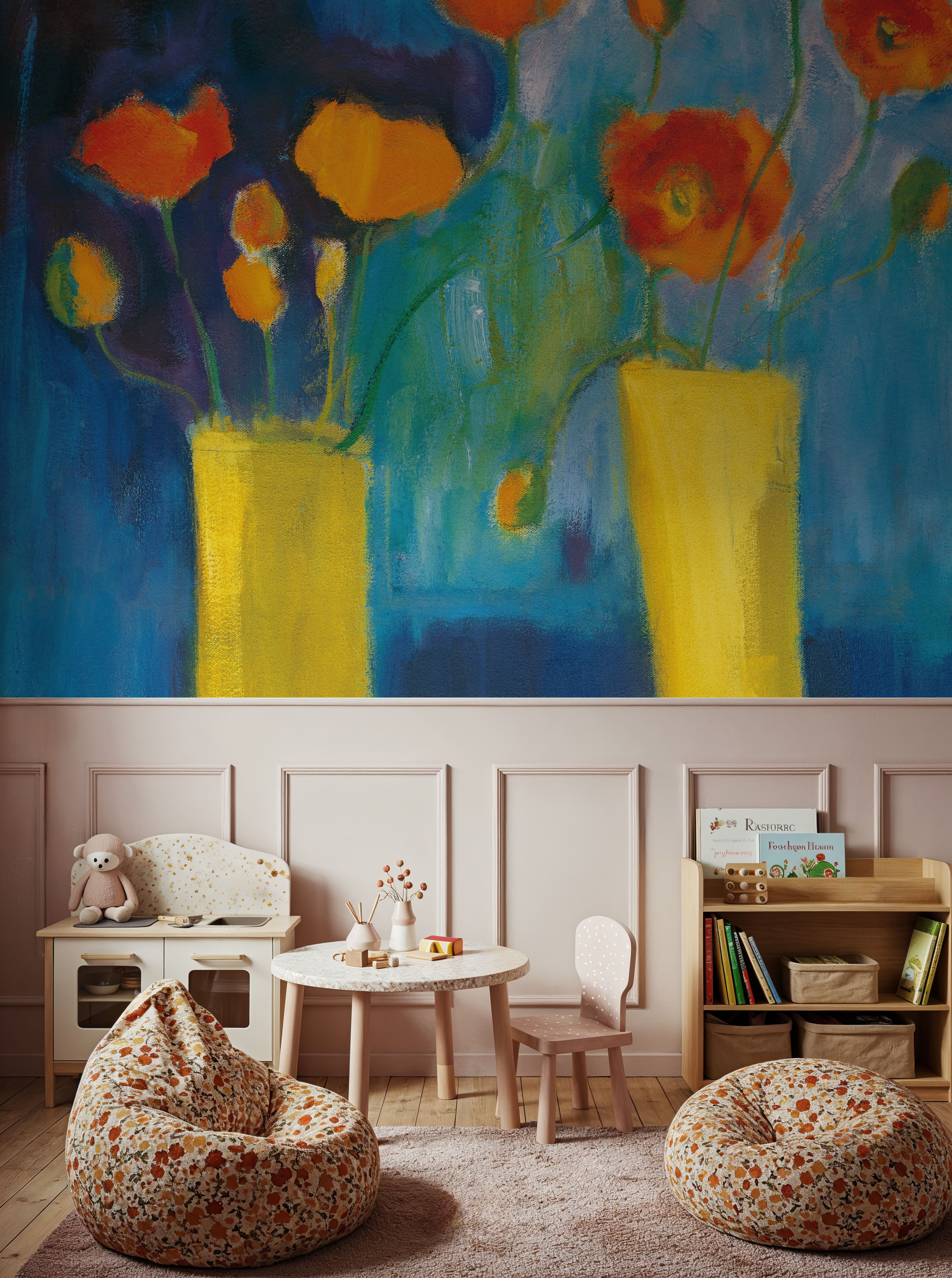 Cadmium Orange Poppies on Blue