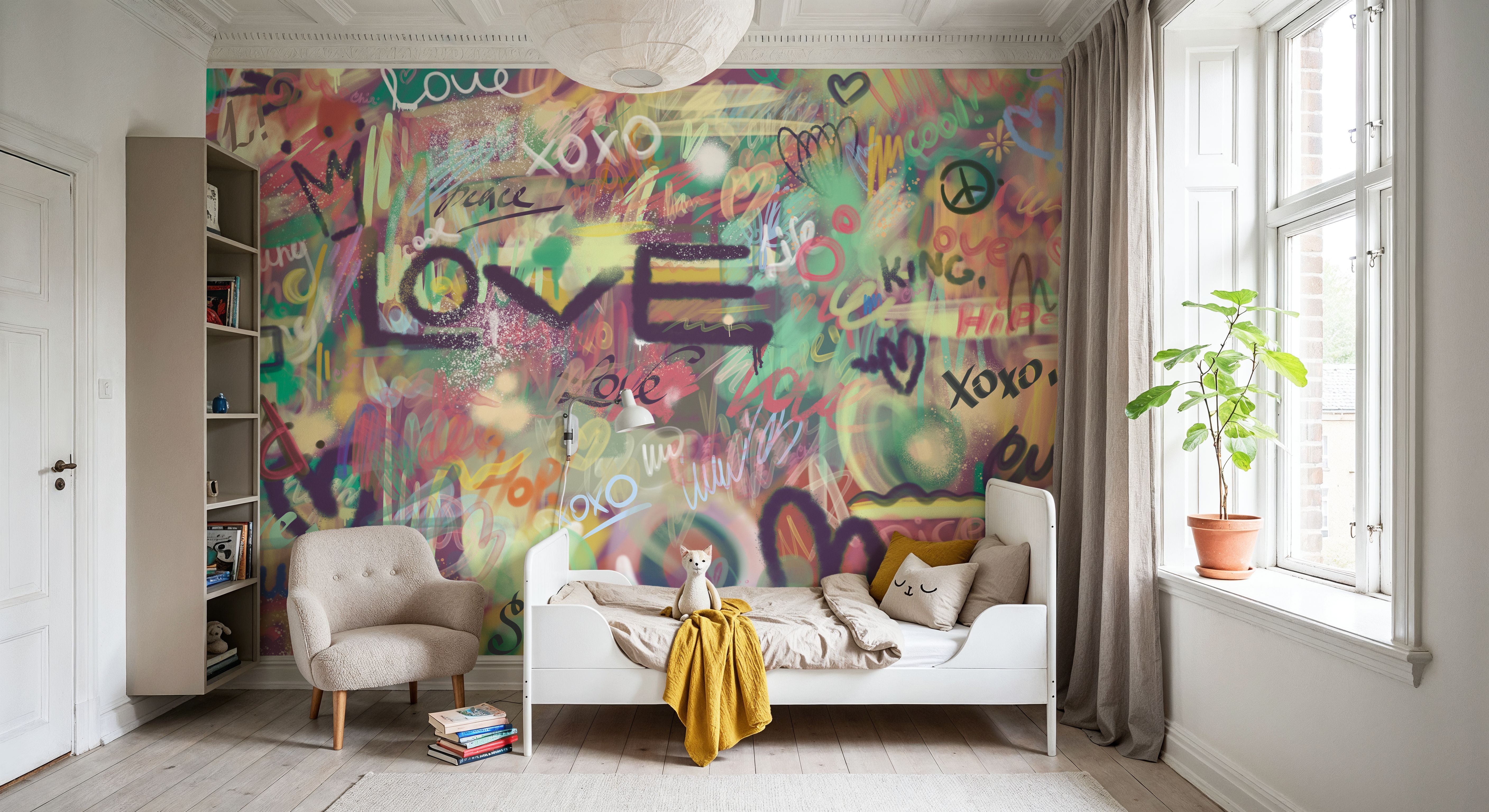 Graffiti Love, Yellow, Papier peint