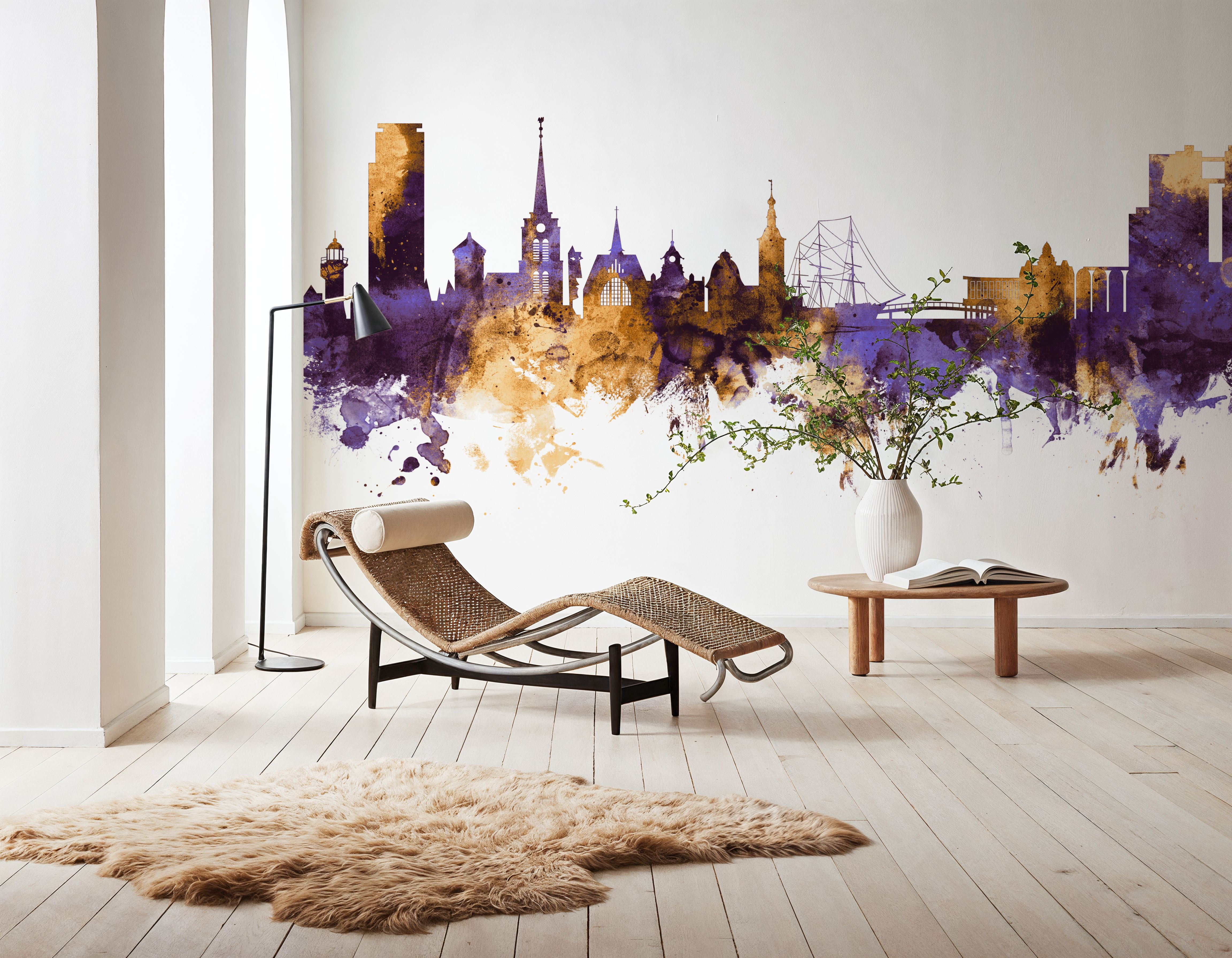 Halmstad Sweden Skyline Purple & Gold