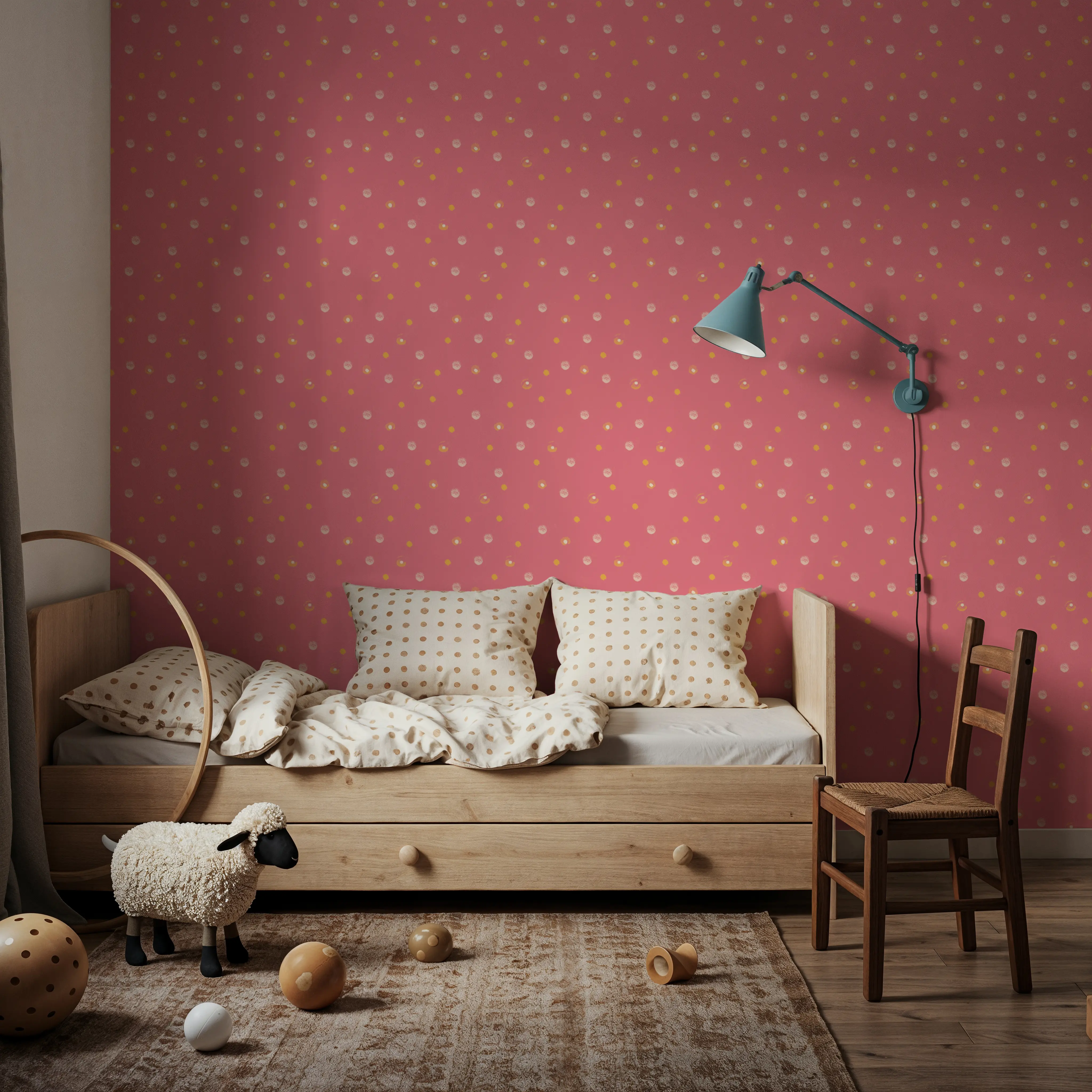 Behang - Kala Dots Pink - Stippen - Roze - Kinderkamer - Wallism België - Zelfklevend of Vliesbehang