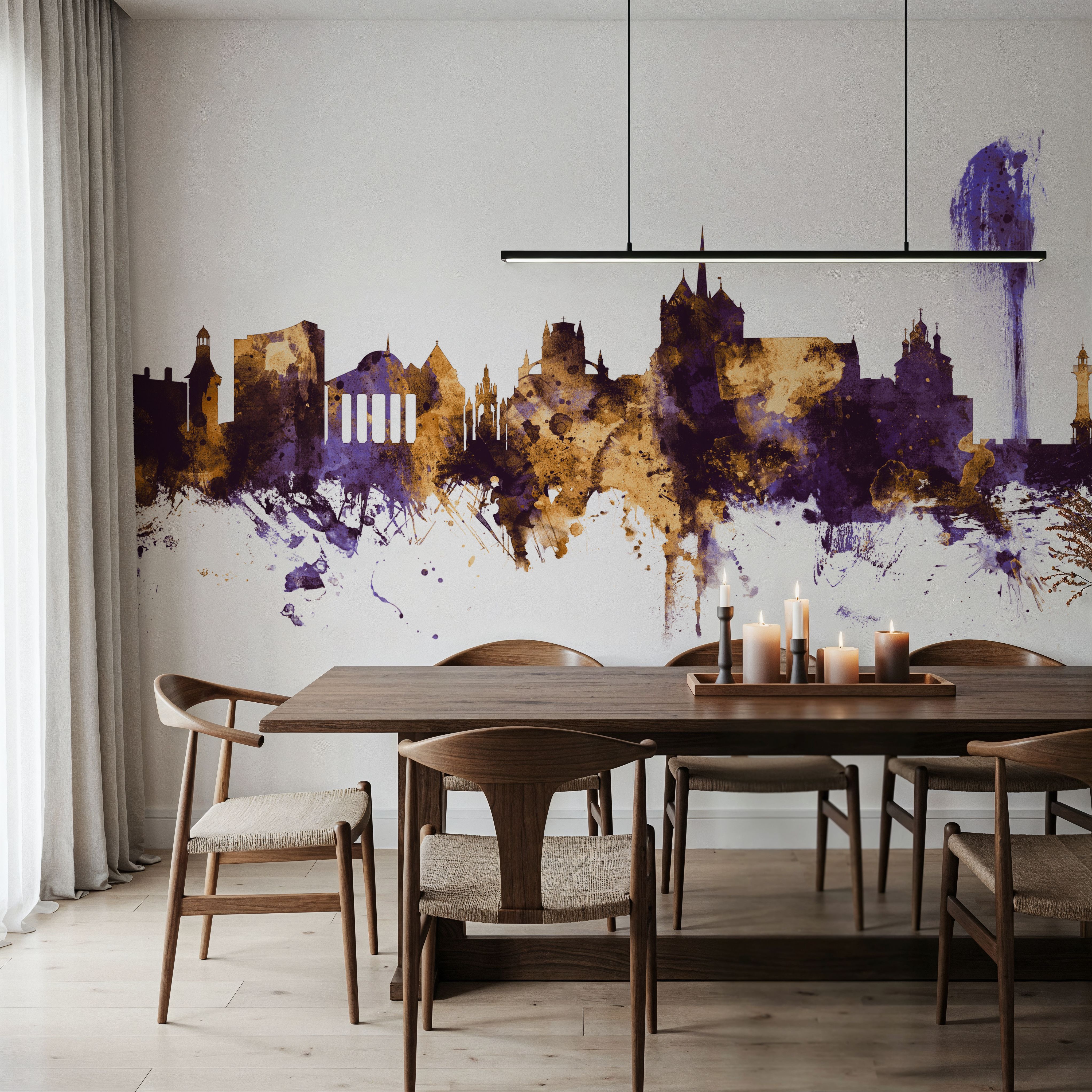 Geneva Switzerland Skyline Purple & Gold 