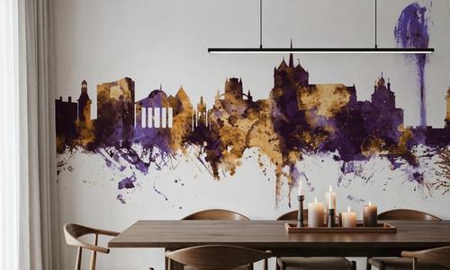 Geneva Switzerland Skyline Purple & Gold