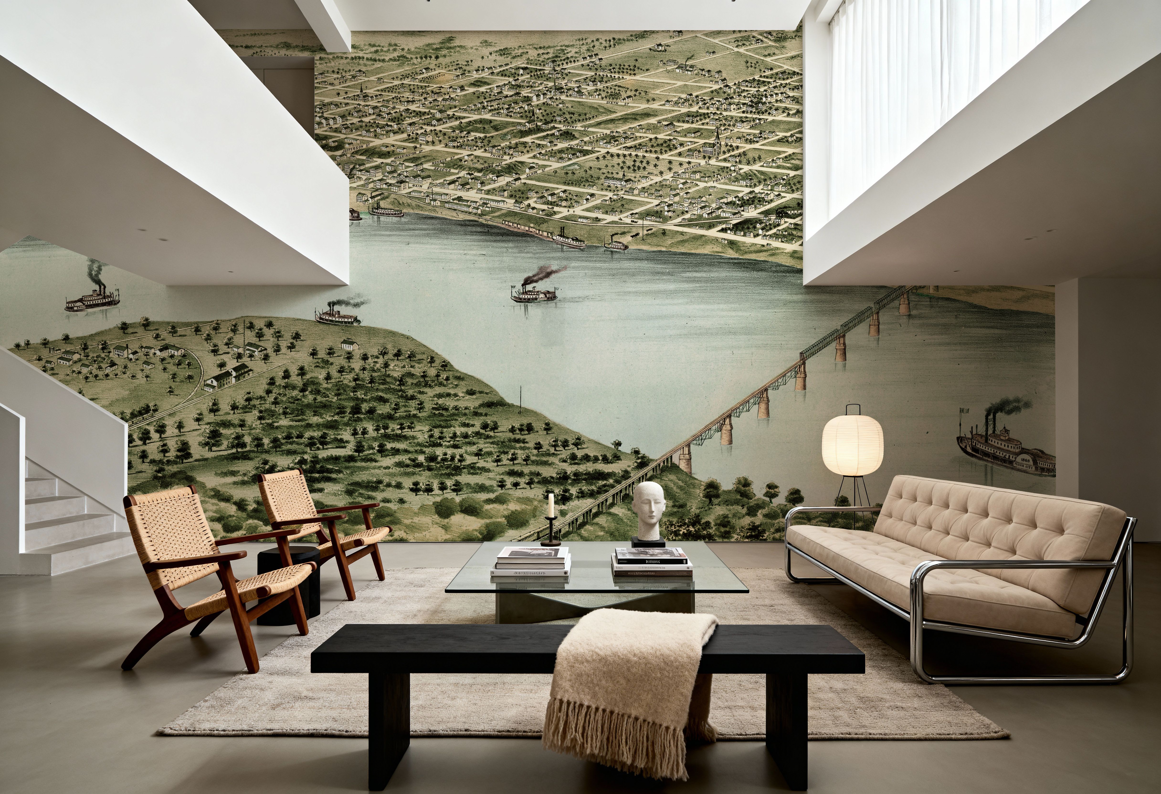 Old Aerial View of Saint Charles, Missouri, 1869, Papier peint