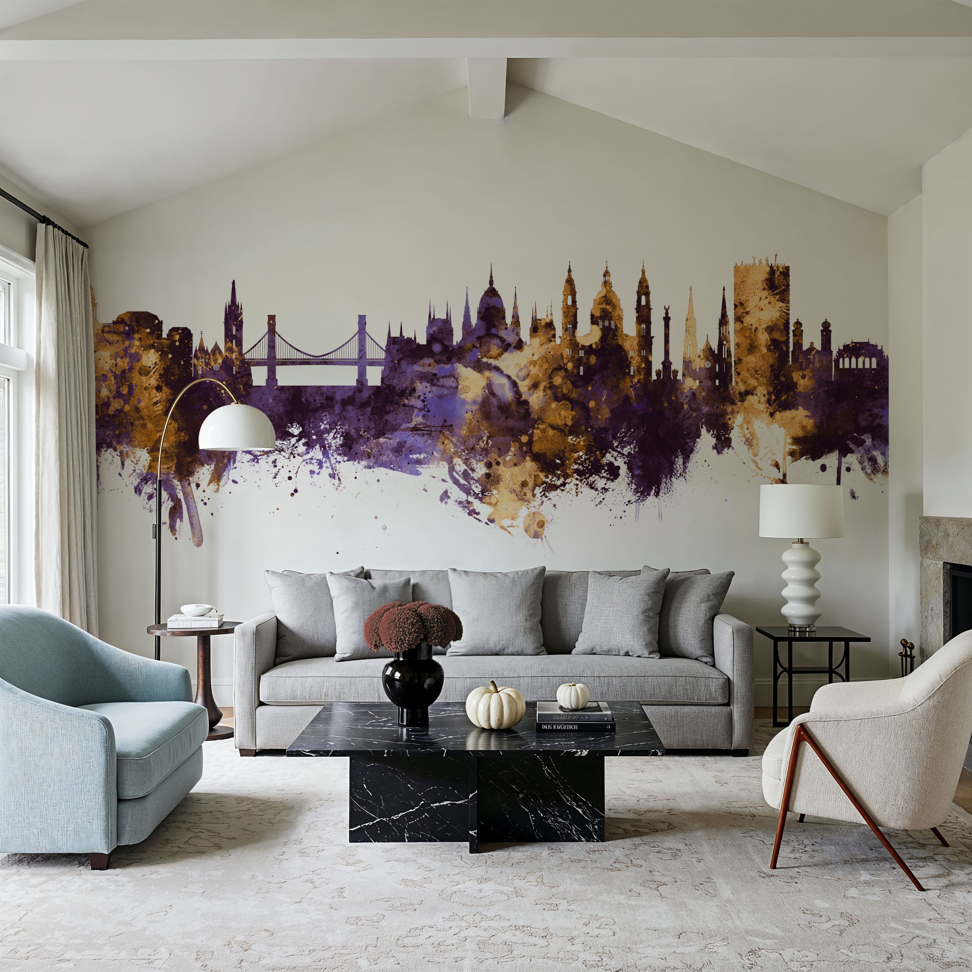 Budapest Skyline Purple & Gold