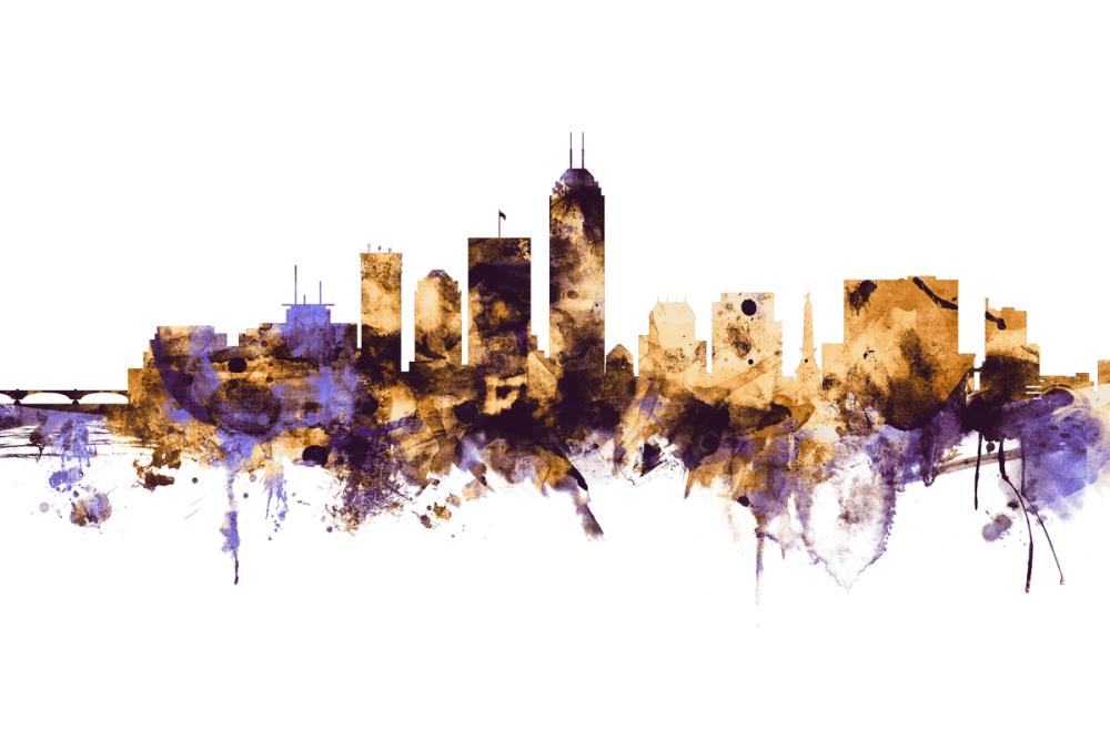 Indianapolis Indiana Skyline Purple & Gold