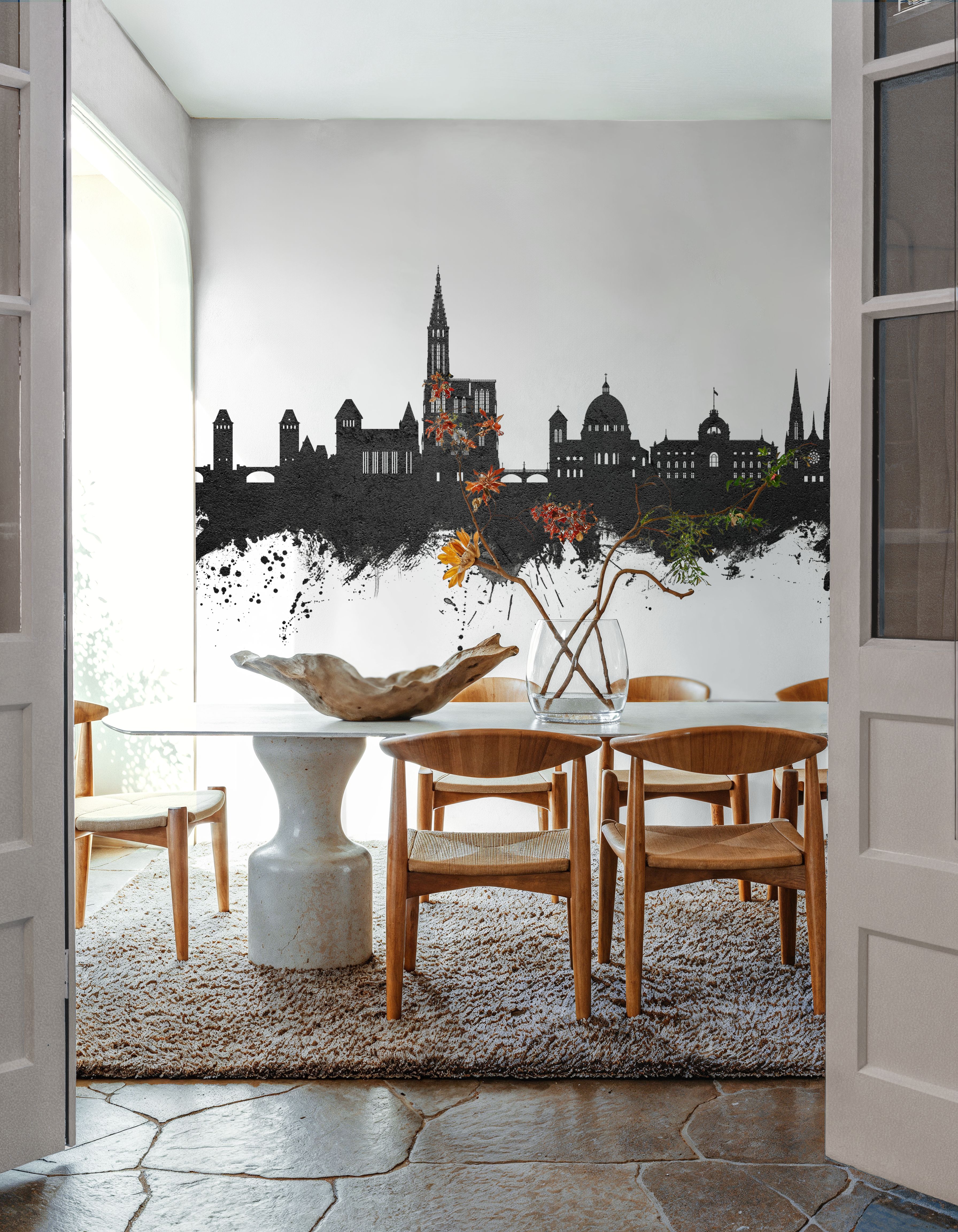 Strasbourg France Skyline Black & White