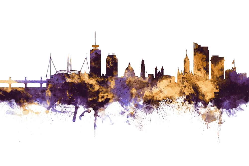 Cardiff Wales Skyline Purple & Gold