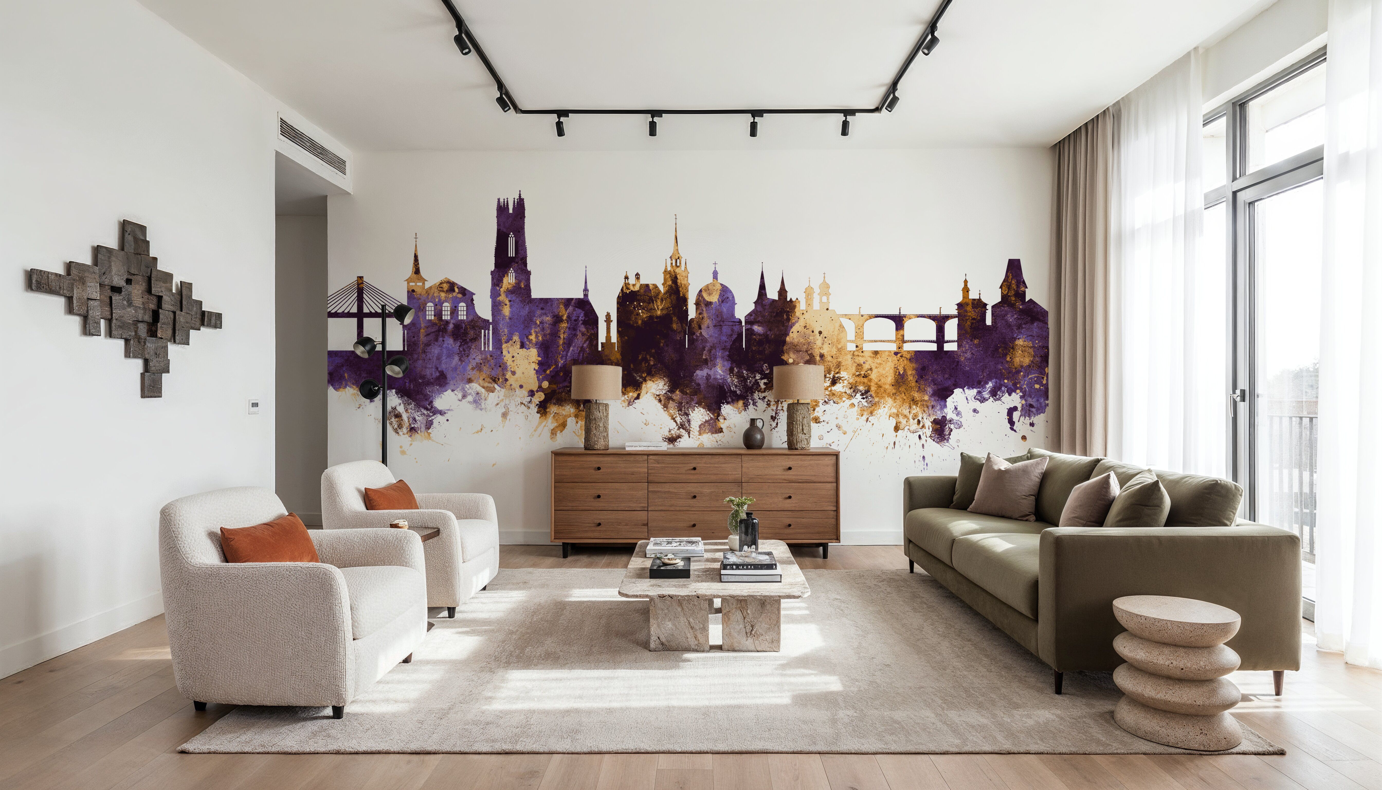 Fribourg Switzerland Skyline Purple & Gold