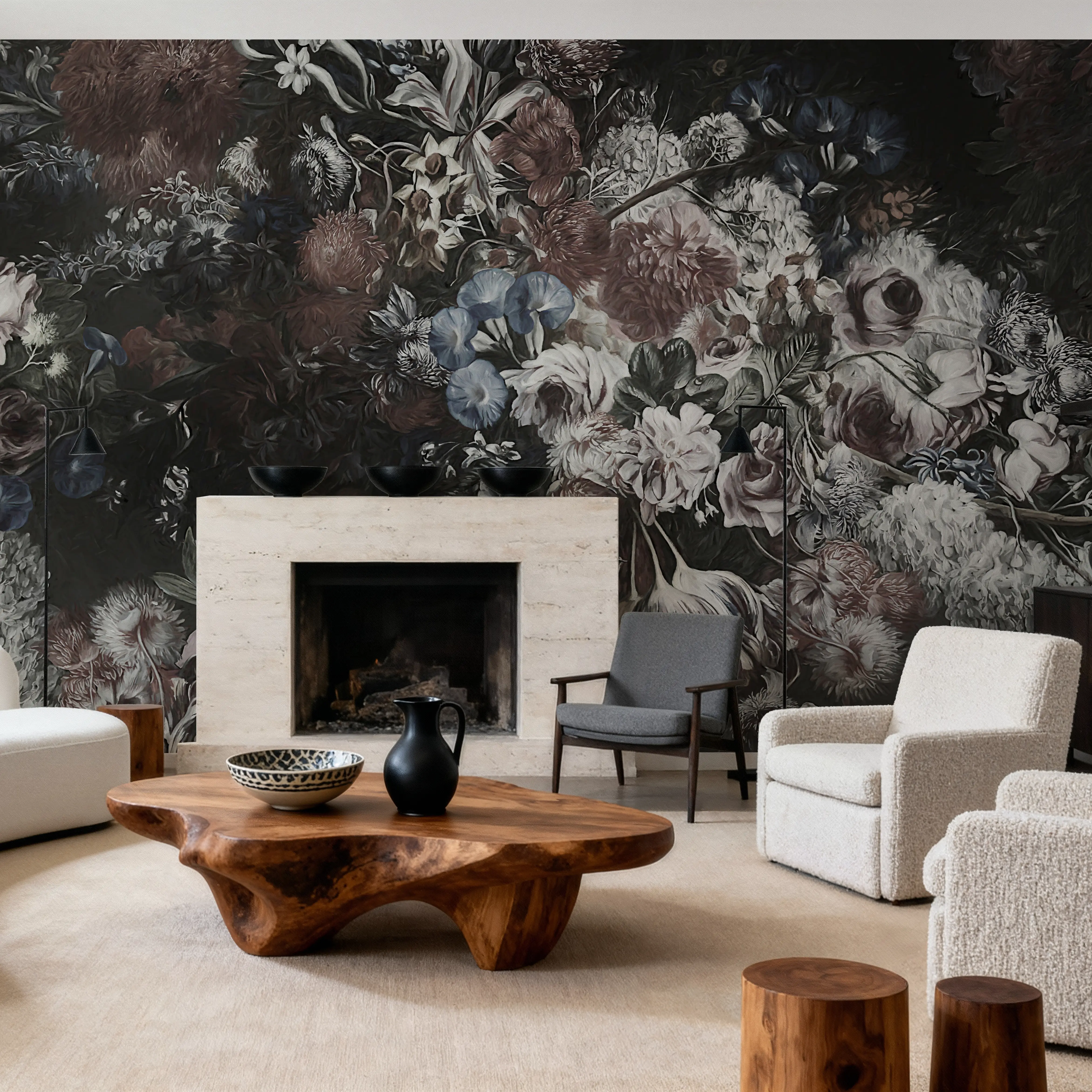 Fotobehang - Flower Bed - Chintz Natuur Mural - Bruin - Kantoorruimtes - Wallism België - Zelfklevend of Vliesbehang