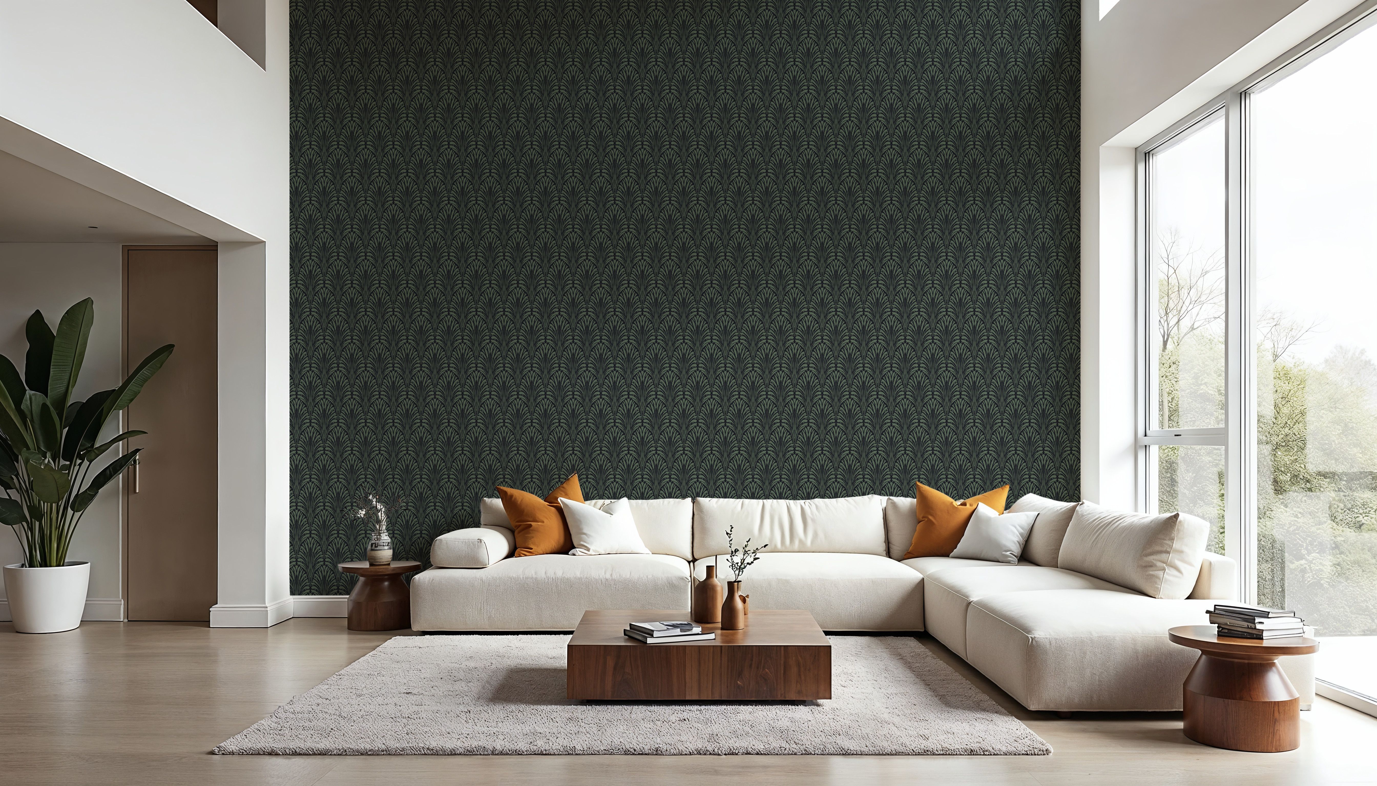 Brushstroke Fan Scallop, French Green, Papel de parede