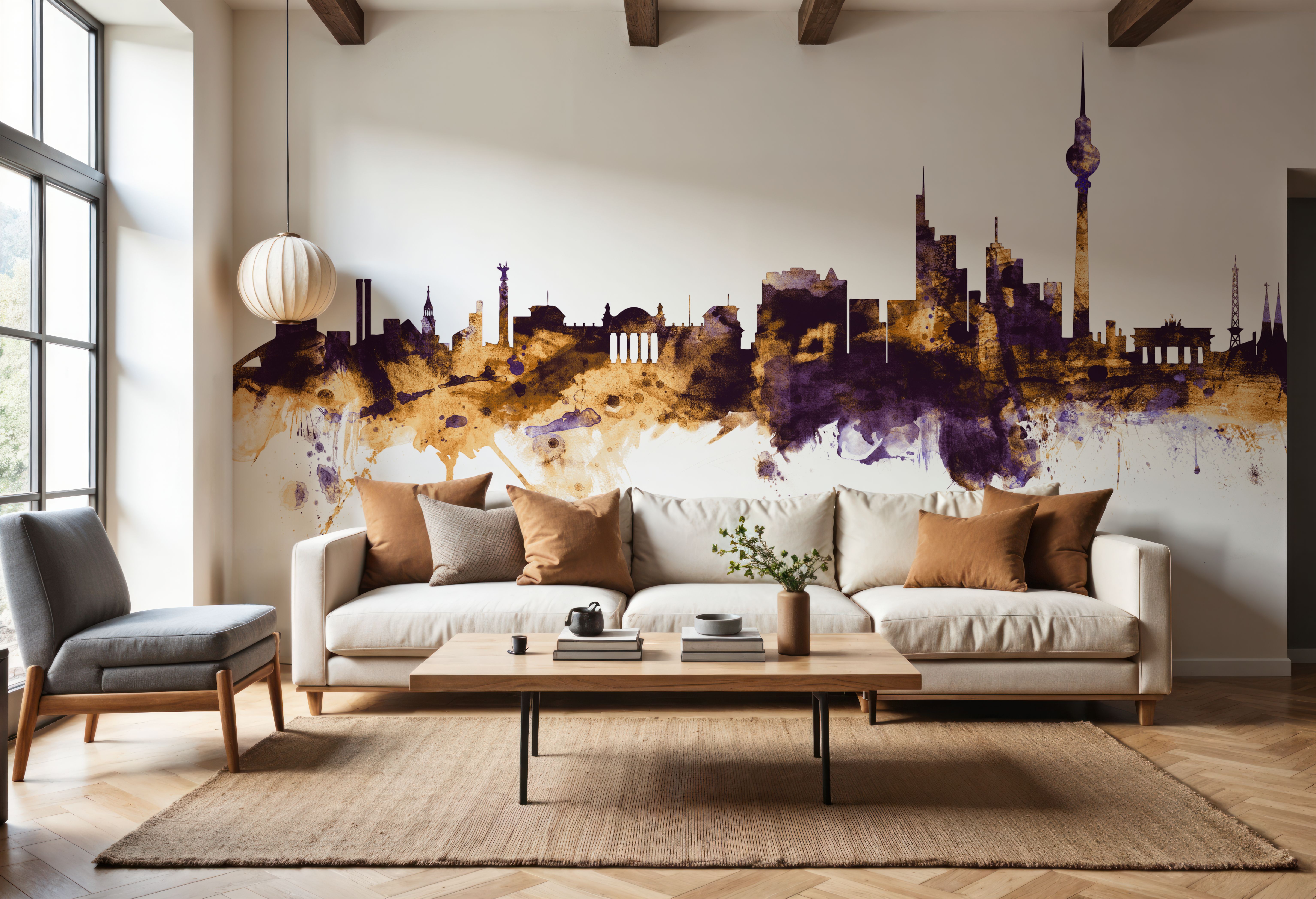 Berlin Skyline Purple & Gold, Wallpaper