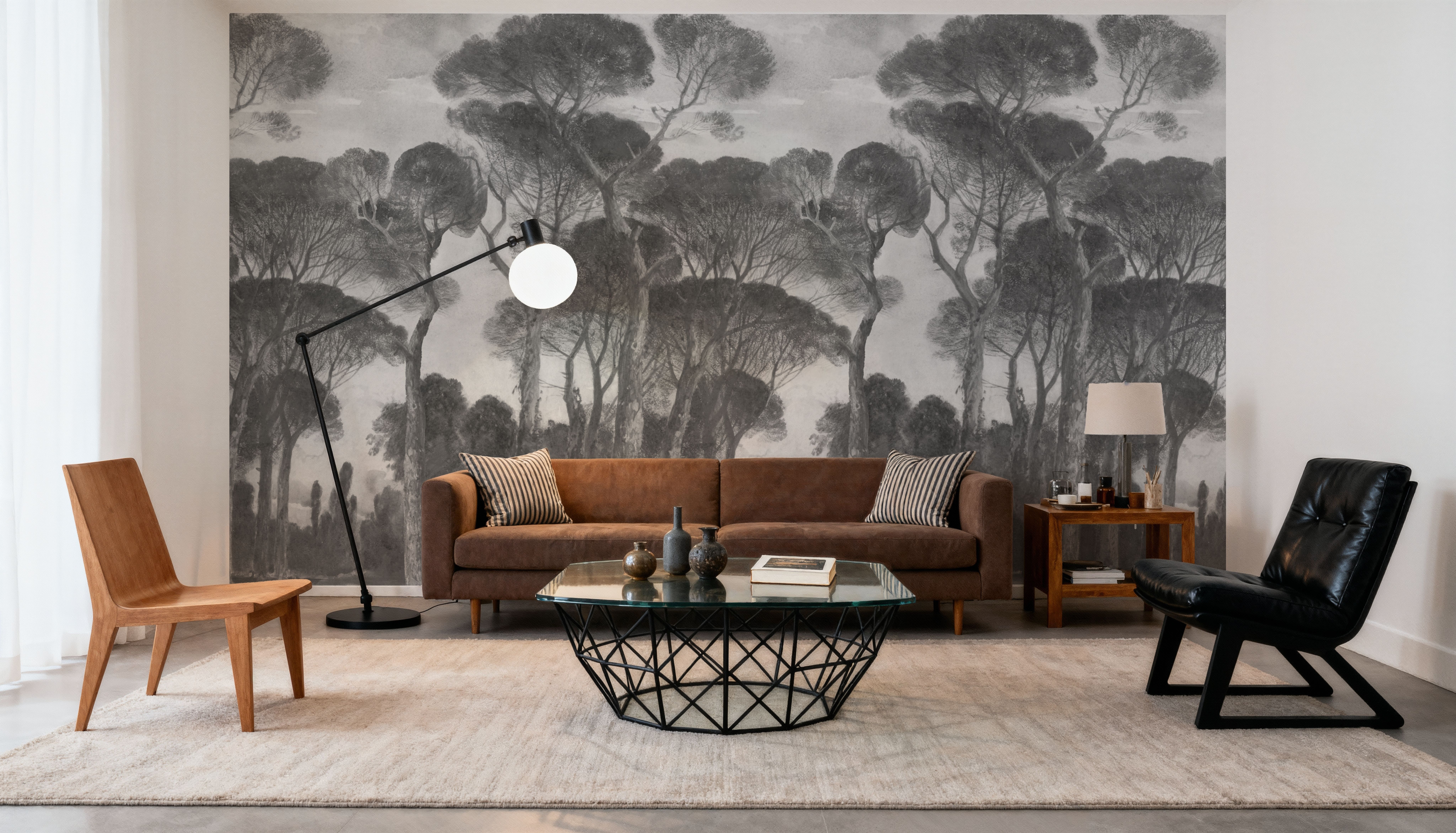 Umbrella Pines Landscape, Gray, Wallpaper