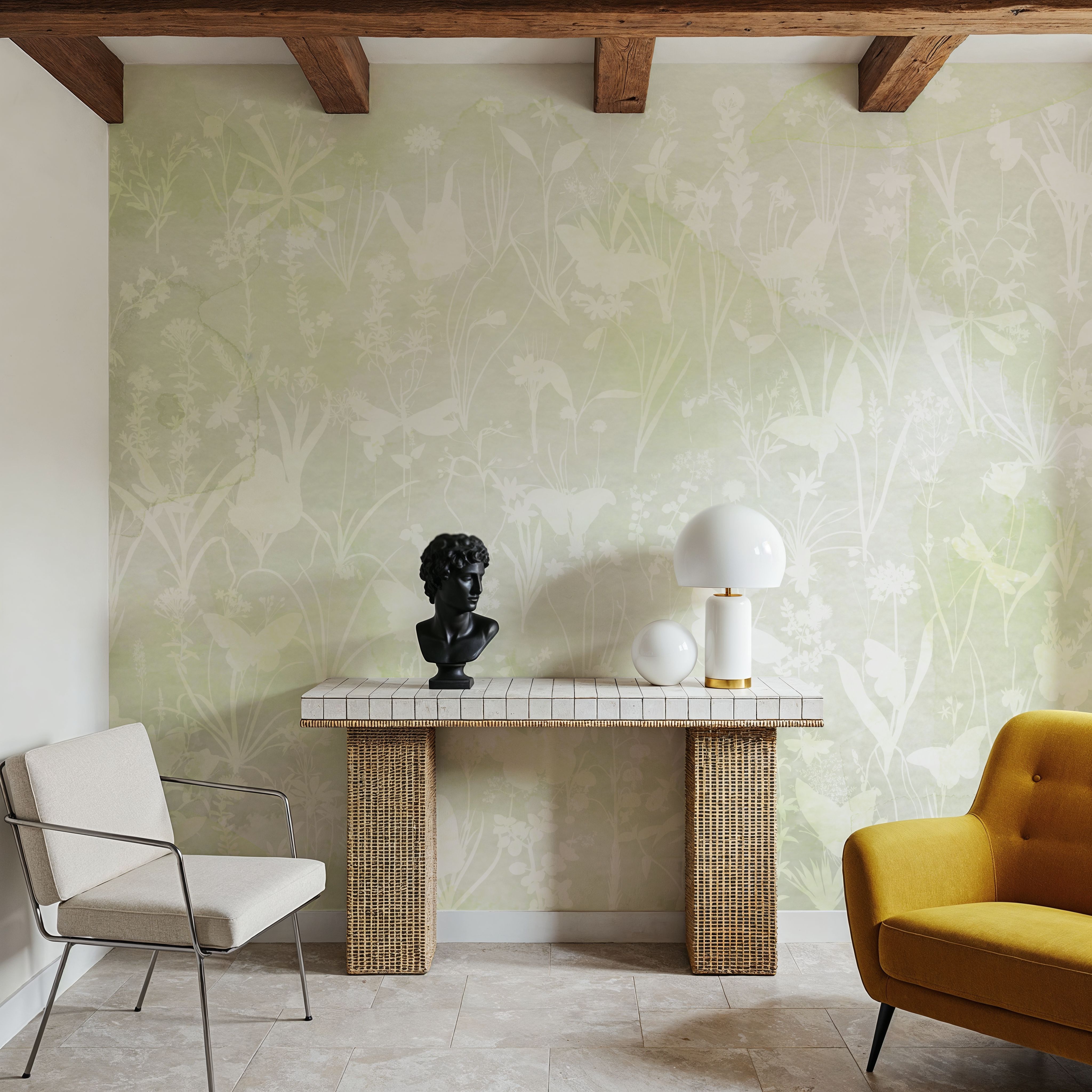 Herbals and Butterflies Double Silhouette Spring Green