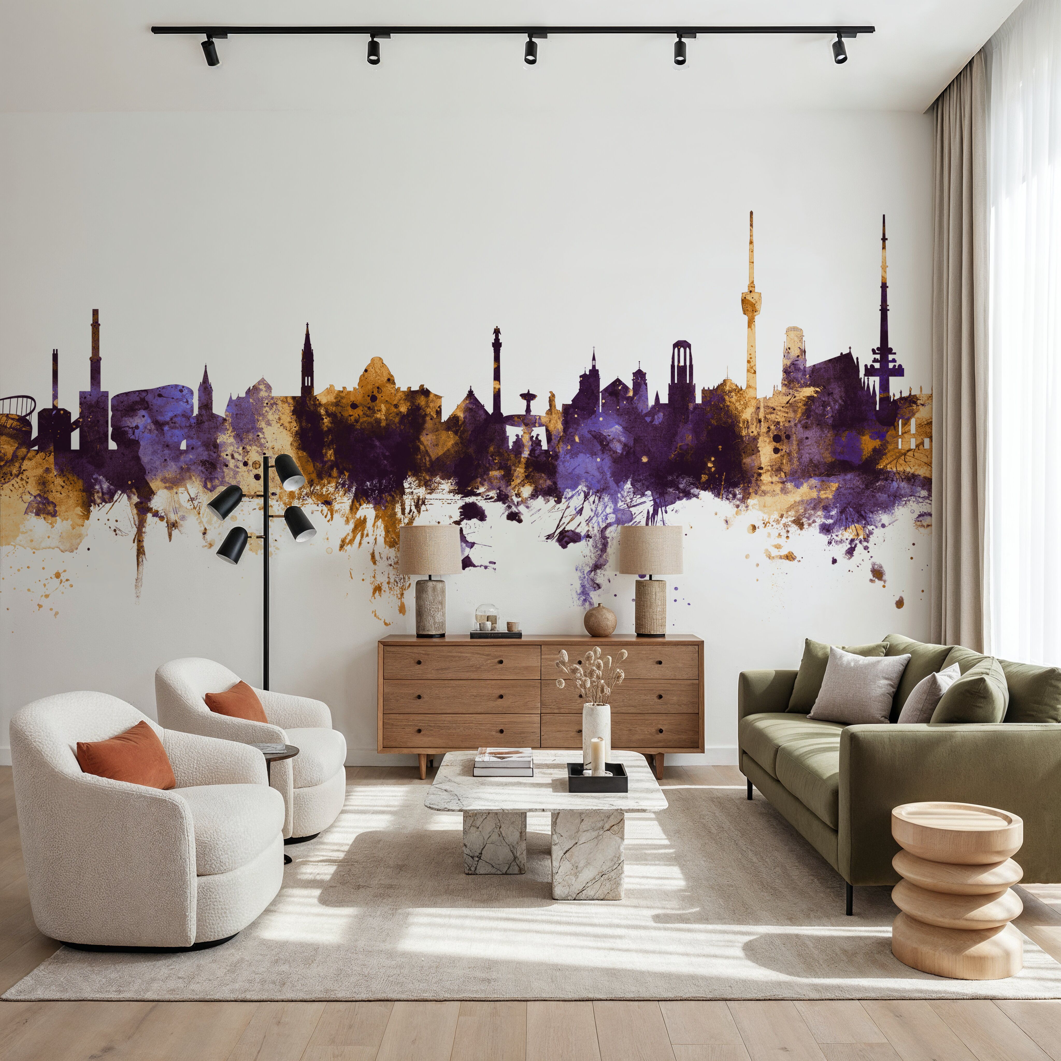 Stuttgart Germany Skyline Purple & Gold