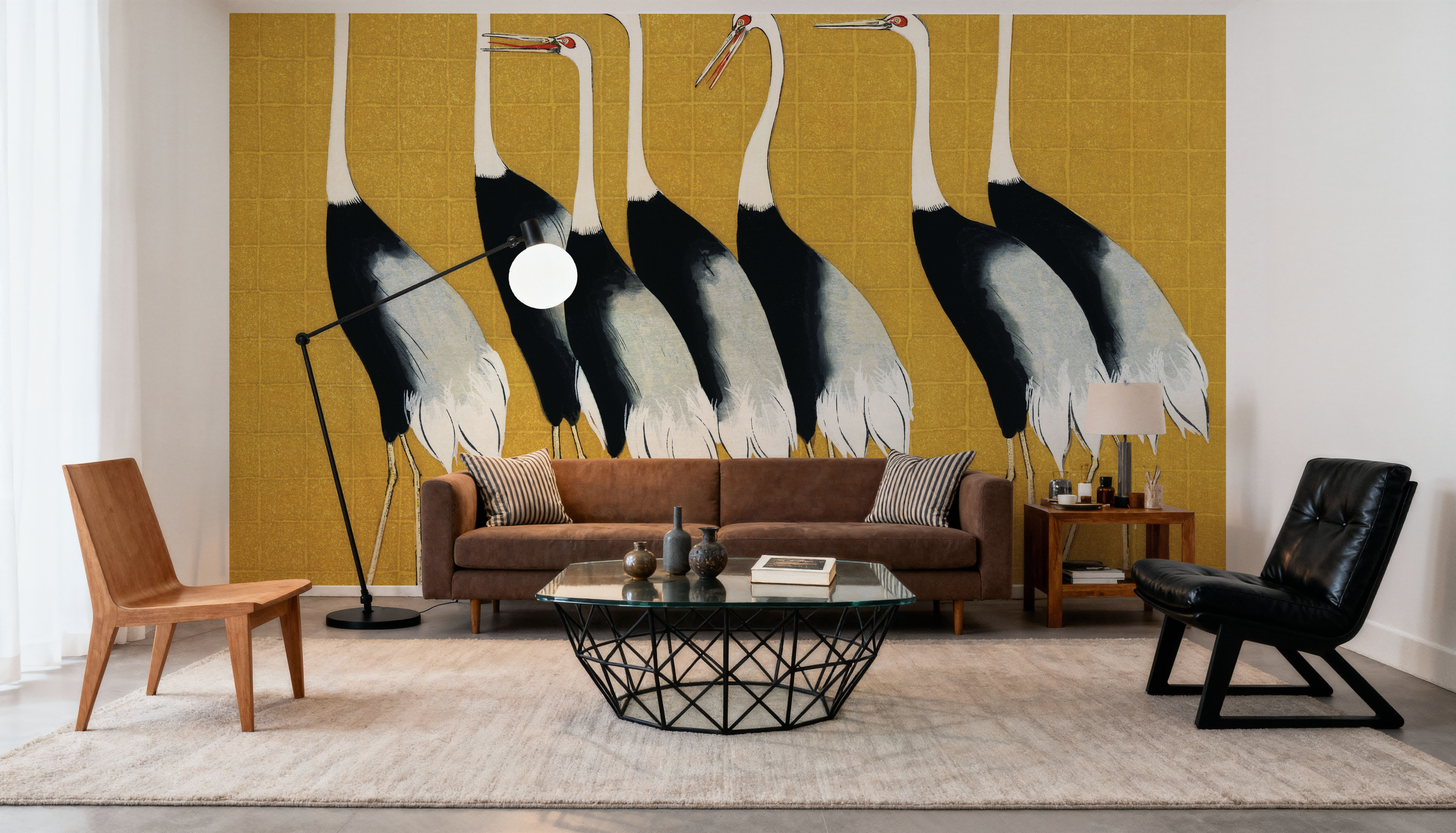 Flock of Traditional Japanese Red Crown Crane