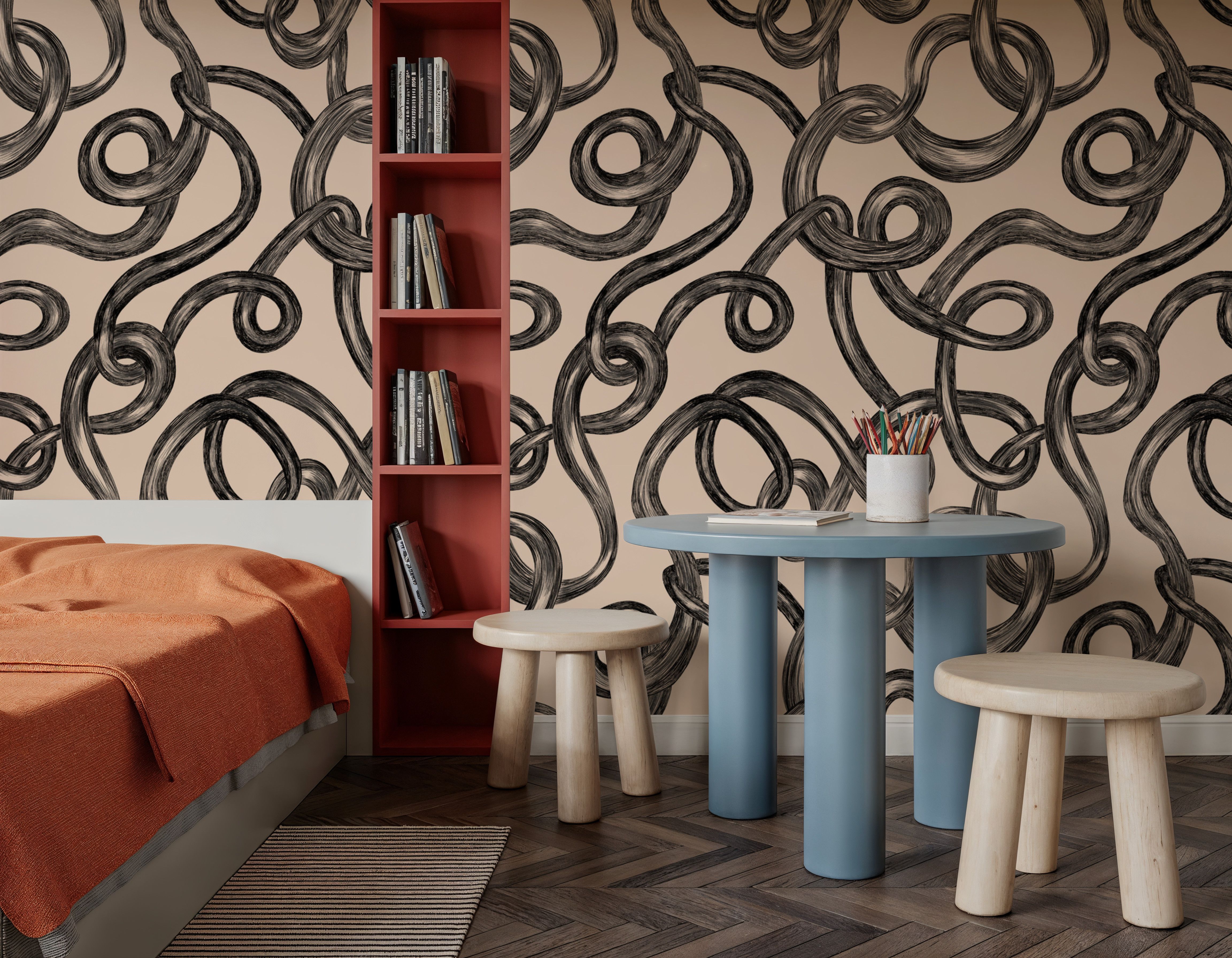 Swirl, Black on Ivory