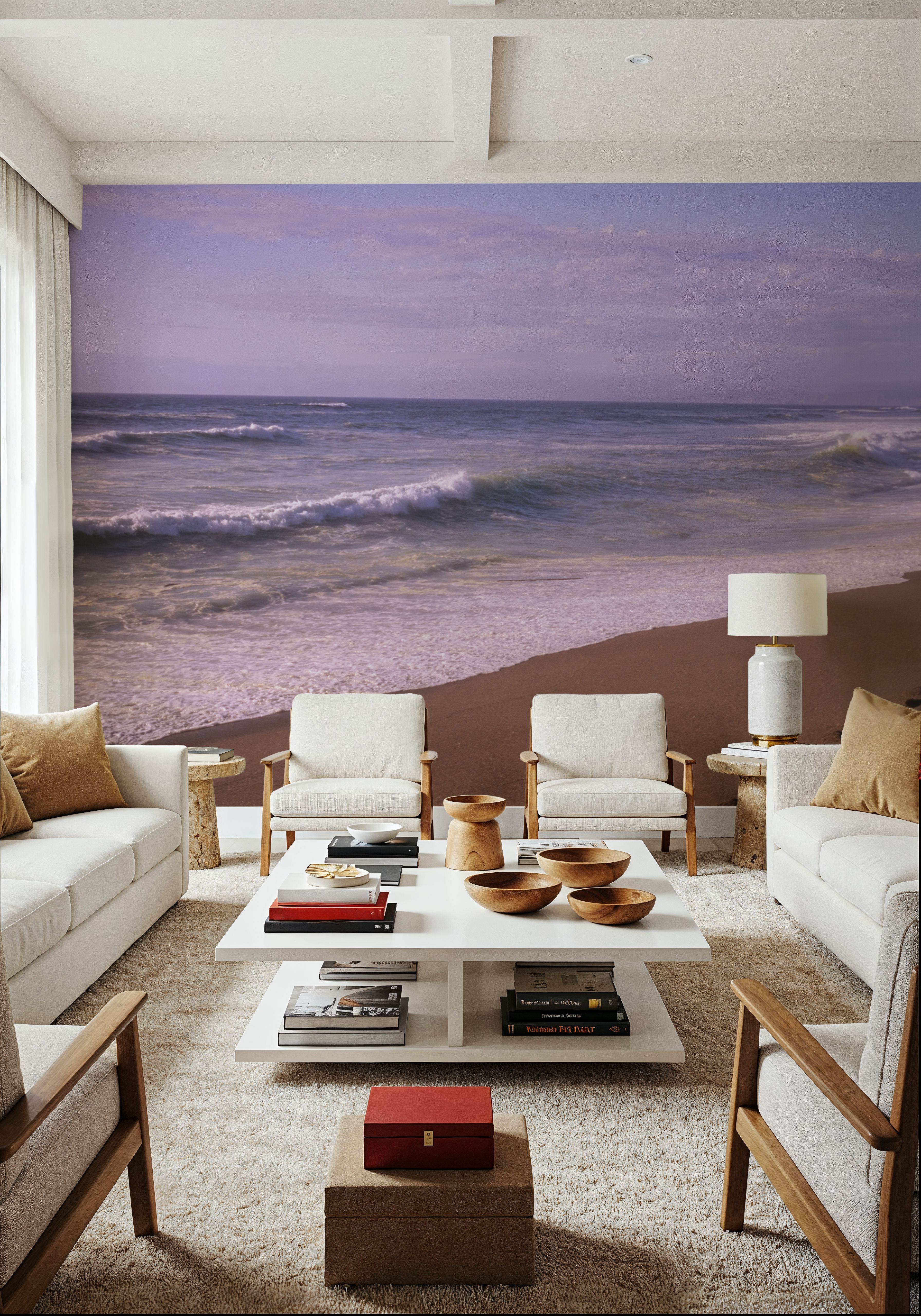 Crimson Stroll by the Shore