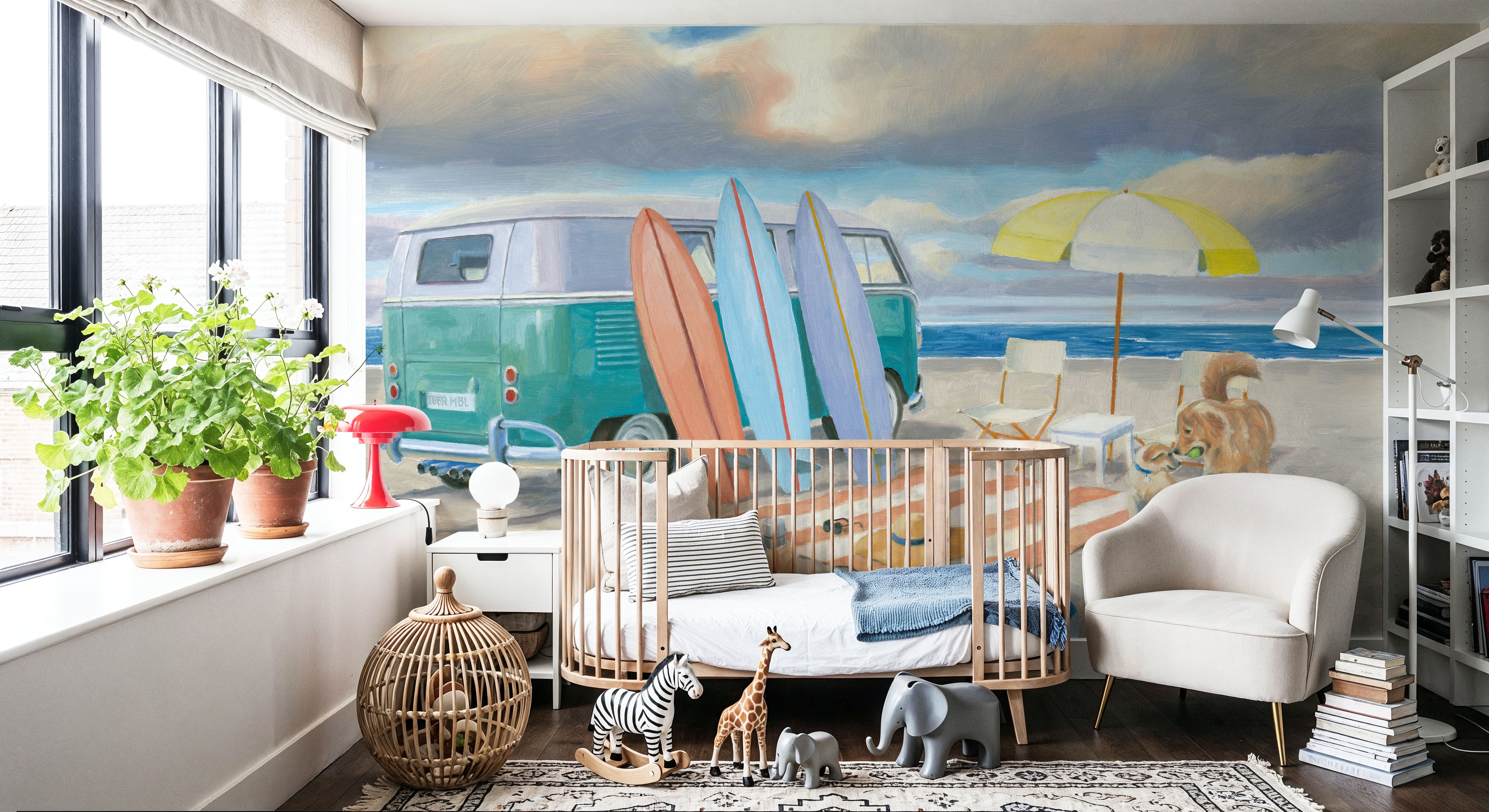 Wall Mural - Animal Life - Beach Vehicles mural wallpaper - Blue - Bedroom - Wallism US - Premium, Textured or Peel & Stick
