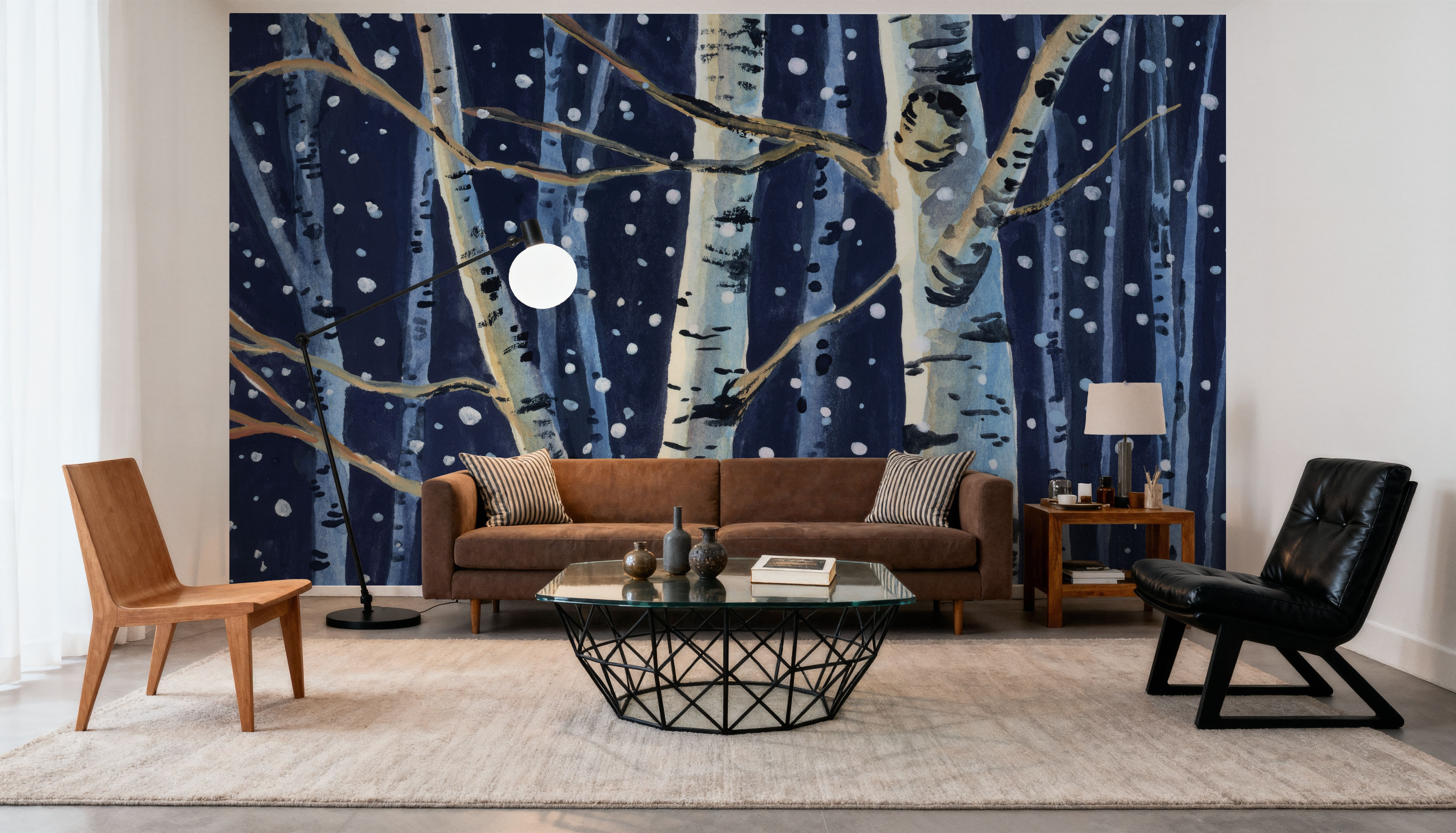 Snowy Birch Grove at Night