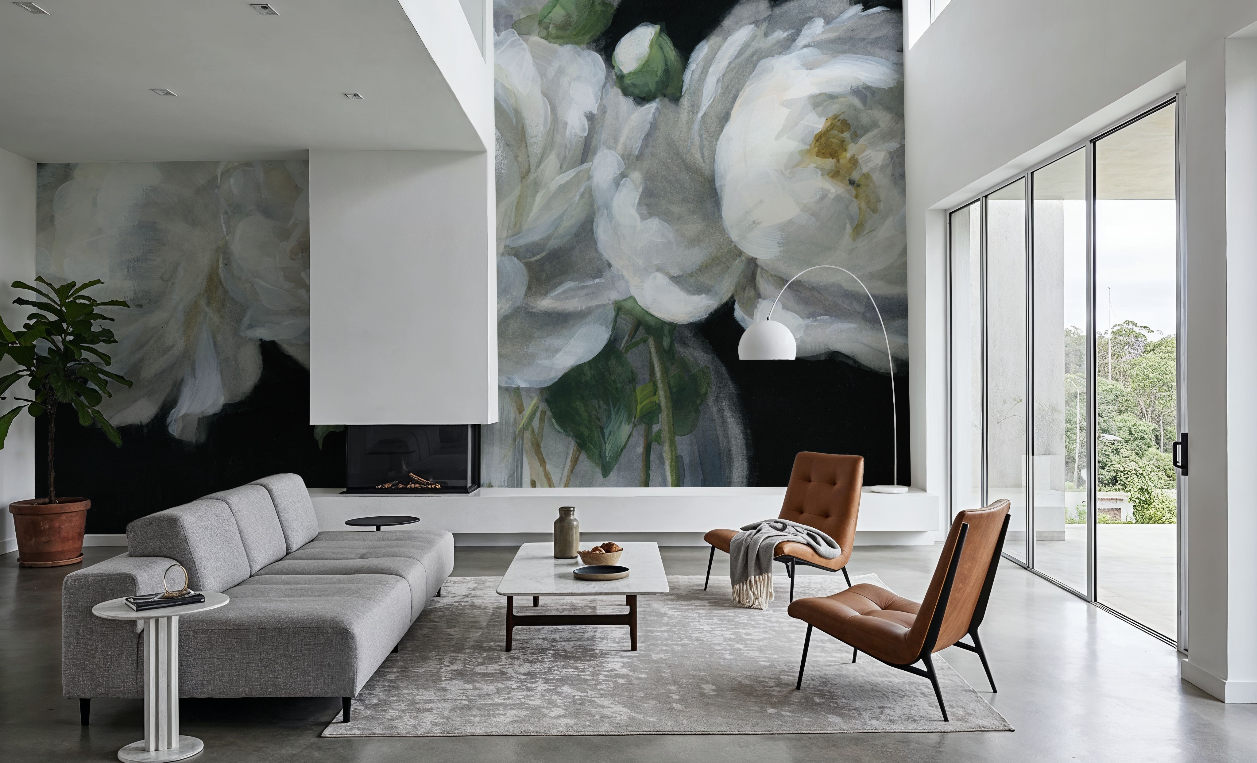 White Peonies in Glass, Wallpaper