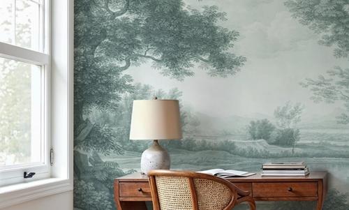 Riverbank Oak Landscape, Forest Green