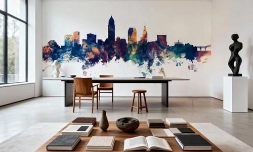Cleveland Ohio Skyline Blue & Bronze